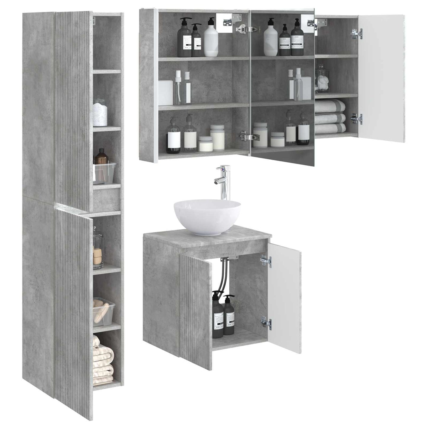 vidaXL Bathroom Cabinet Set 5 pcs Concrete Grey 53 x 15.5 x 70 cm