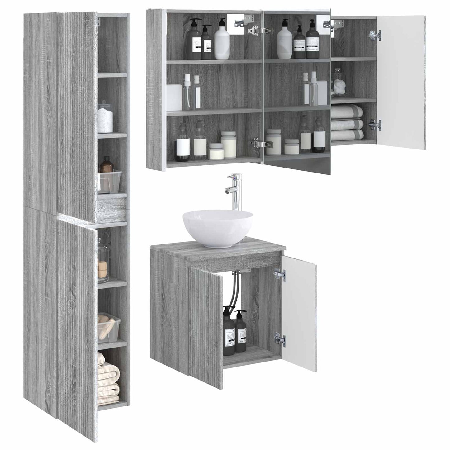 vidaXL Bathroom Cabinet Set 5 pcs Grey Sonoma 53 x 15.5 x 70 cm