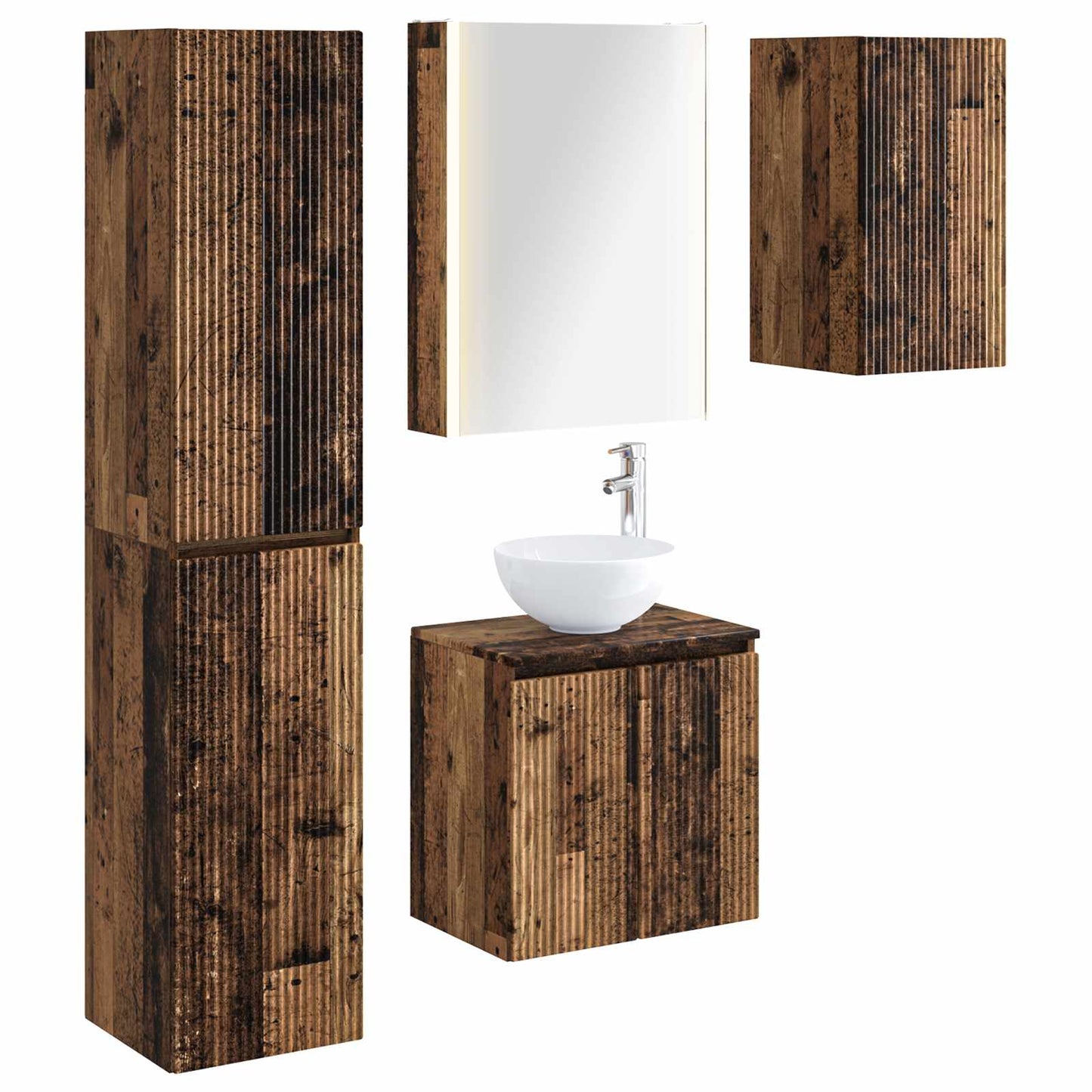 vidaXL Bathroom Cabinet Set 5 pcs Old Wood 53 x 15.5 x 70 cm