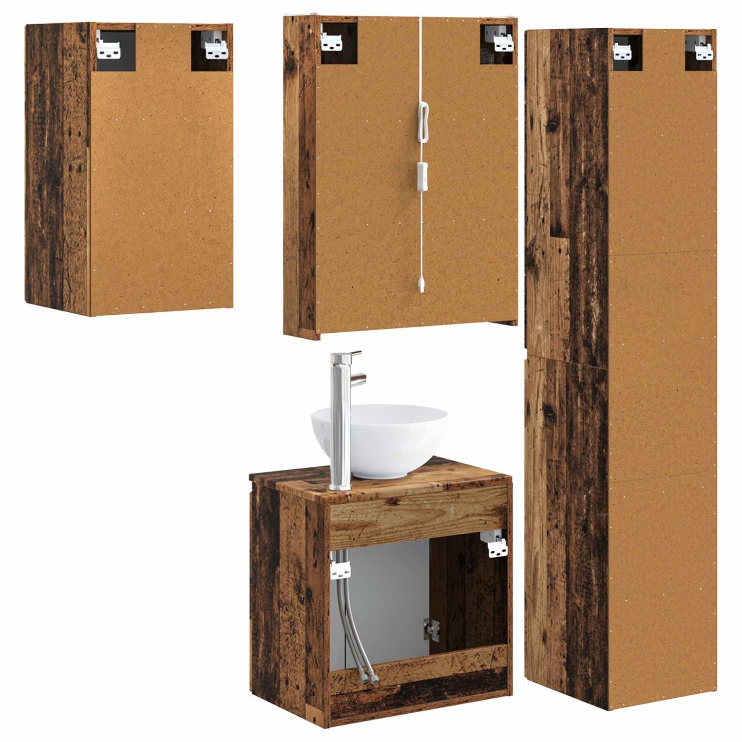 vidaXL Bathroom Cabinet Set 5 pcs Old Wood 53 x 15.5 x 70 cm