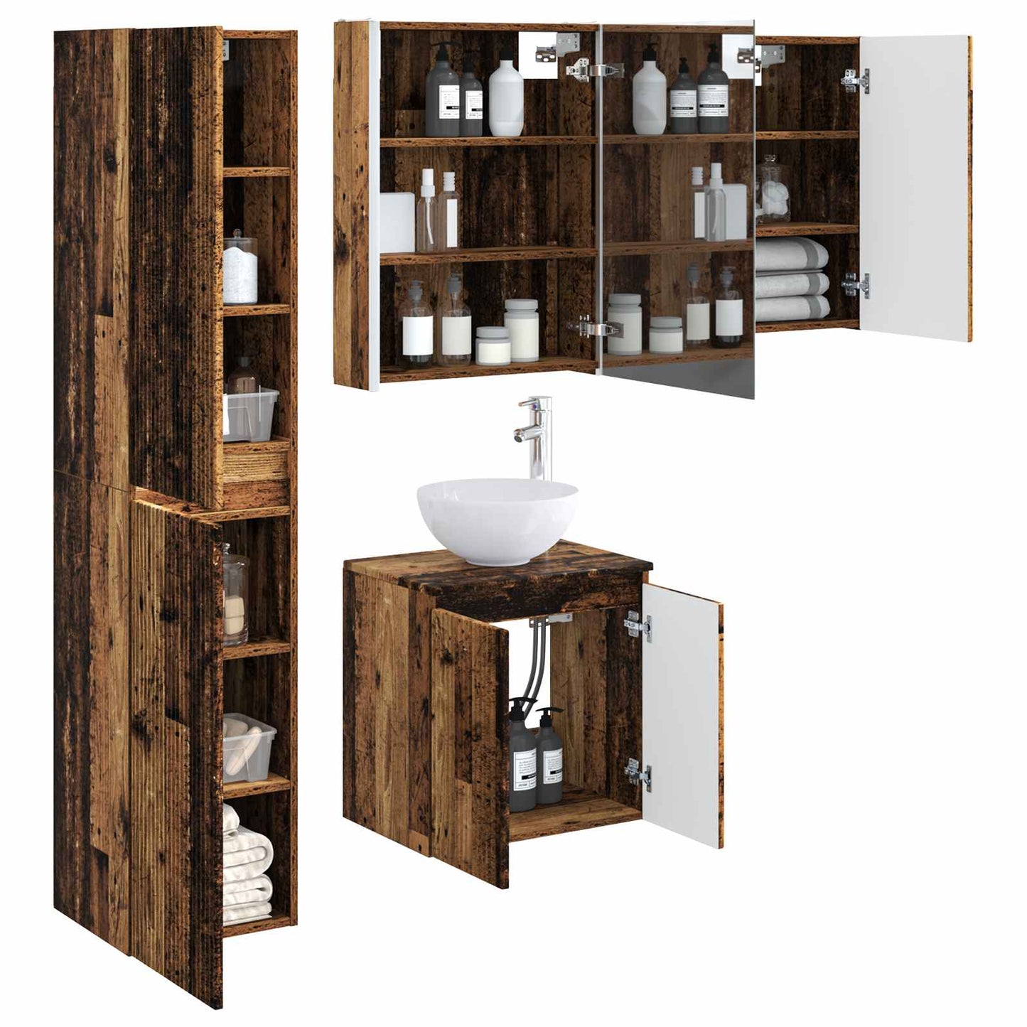 vidaXL Bathroom Cabinet Set 5 pcs Old Wood 53 x 15.5 x 70 cm