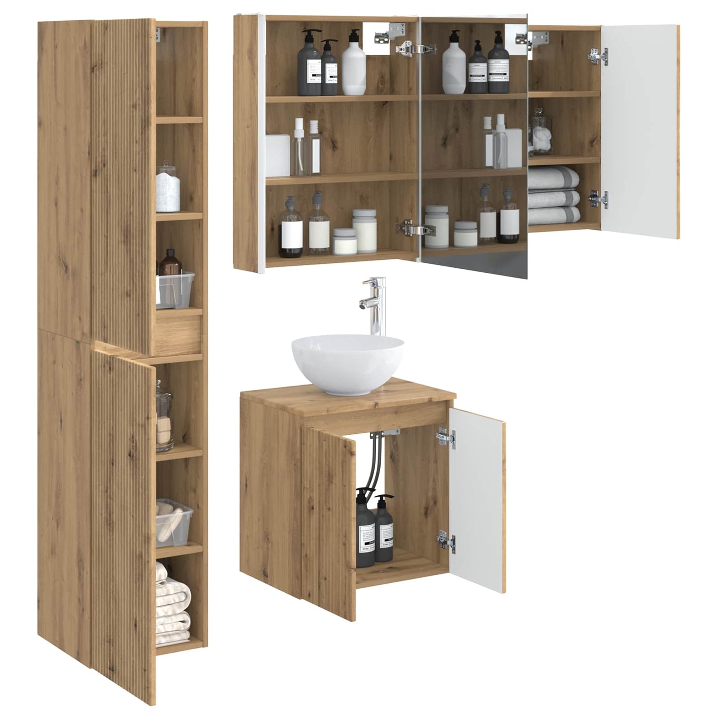 vidaXL Bathroom Cabinet Set 5 pcs Artisan Oak 53 x 15.5 x 70 cm