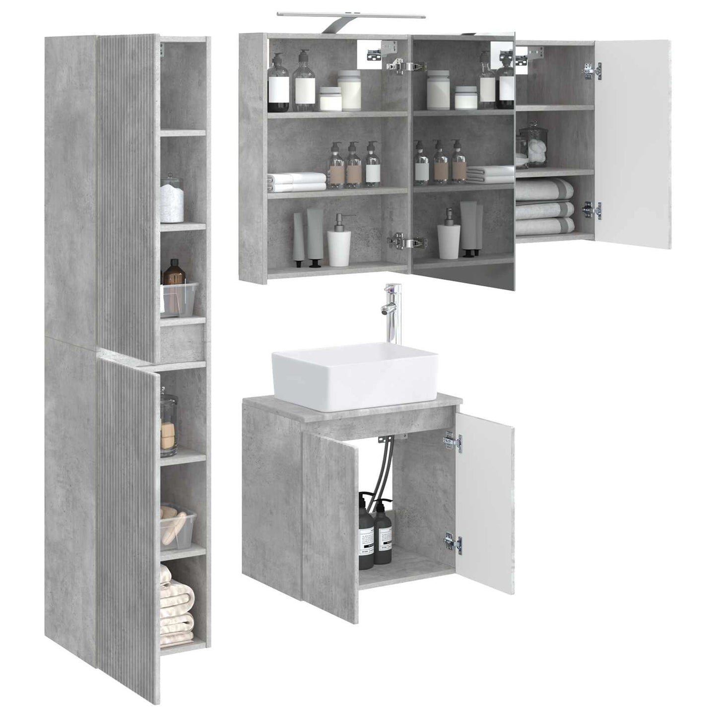 vidaXL Bathroom Cabinet Set 5 pcs Concrete Grey 50 x 14.5 x 70 cm