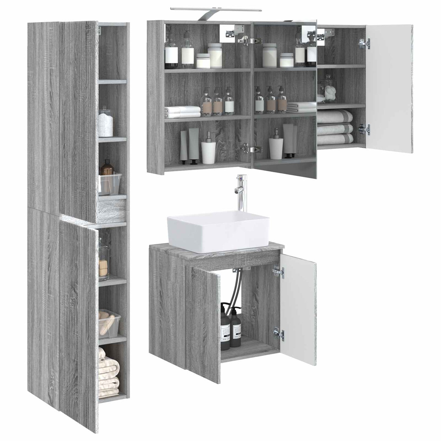 vidaXL Bathroom Cabinet Set 5 pcs Grey Sonoma 50 x 14.5 x 70 cm