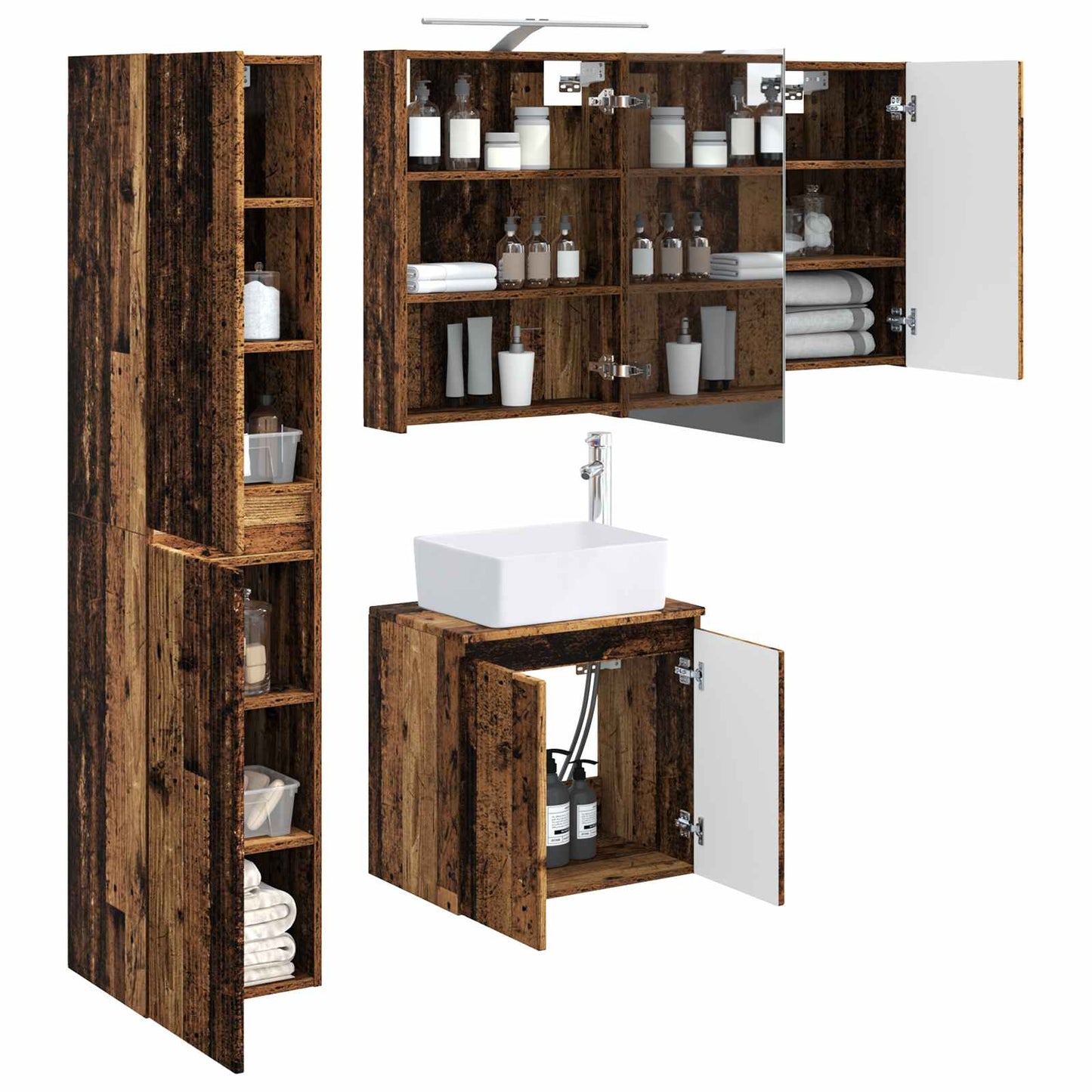 vidaXL Bathroom Cabinet Set 5 pcs Old Wood 50 x 14.5 x 70 cm