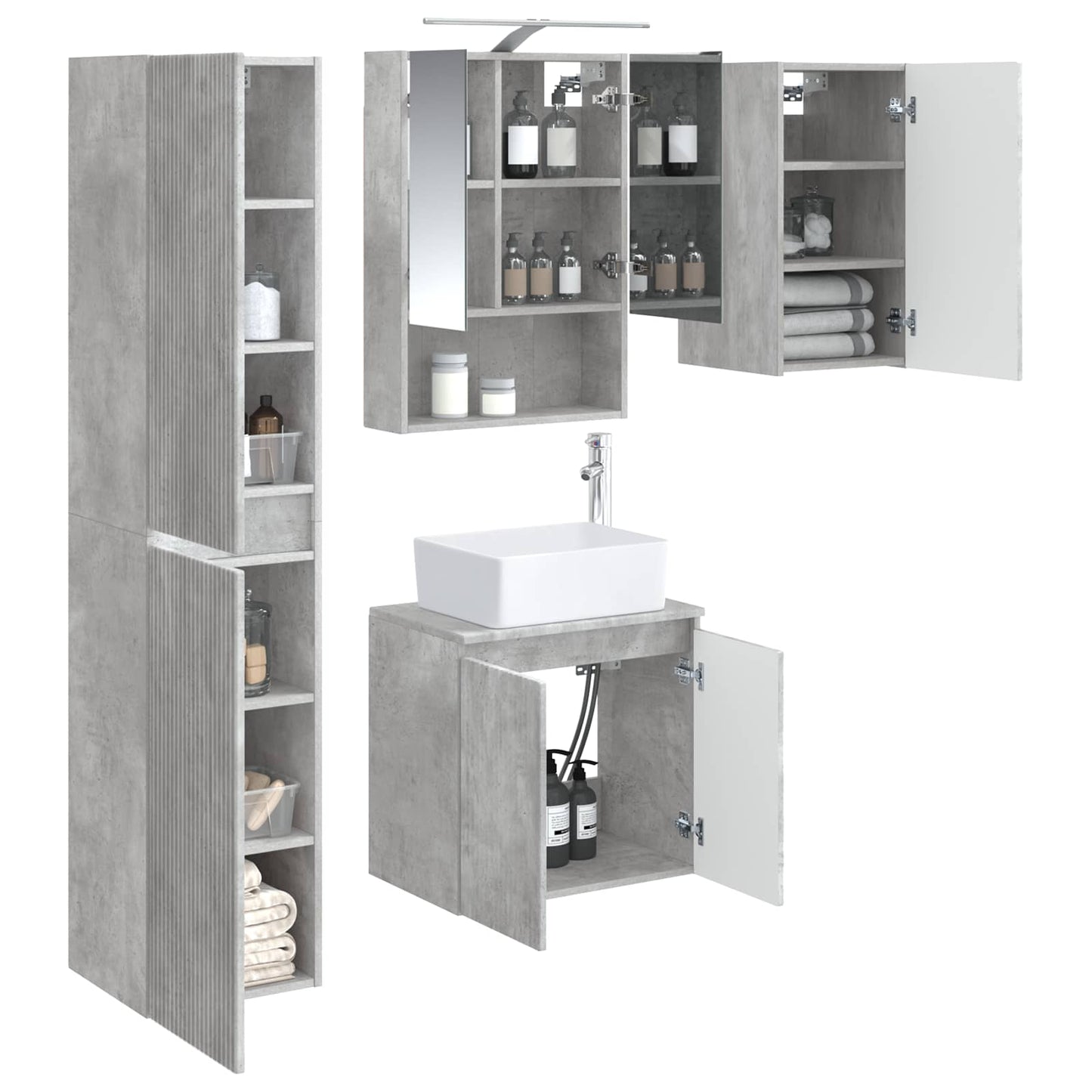 vidaXL Bathroom Cabinet Set 5 pcs Concrete Grey 50 x 14.5 x 70 cm