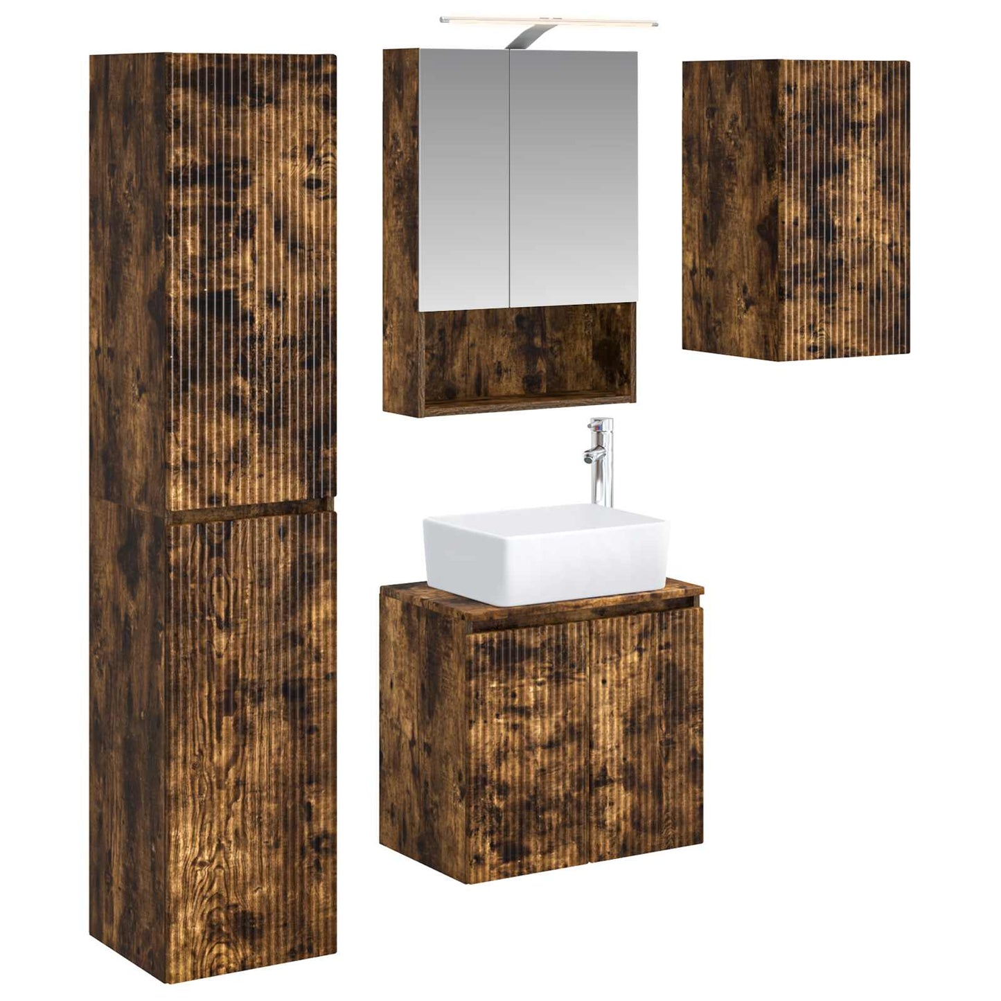 vidaXL Bathroom Cabinet Set 5 pcs Smoked Oak 50 x 14.5 x 70 cm