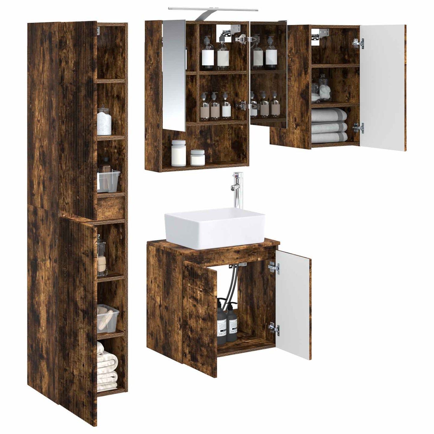 vidaXL Bathroom Cabinet Set 5 pcs Smoked Oak 50 x 14.5 x 70 cm