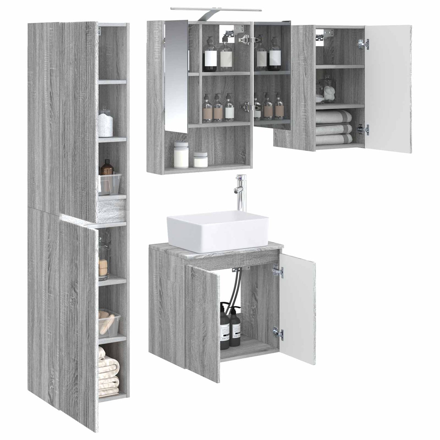 vidaXL Bathroom Cabinet Set 5 pcs Grey Sonoma 50 x 14.5 x 70 cm