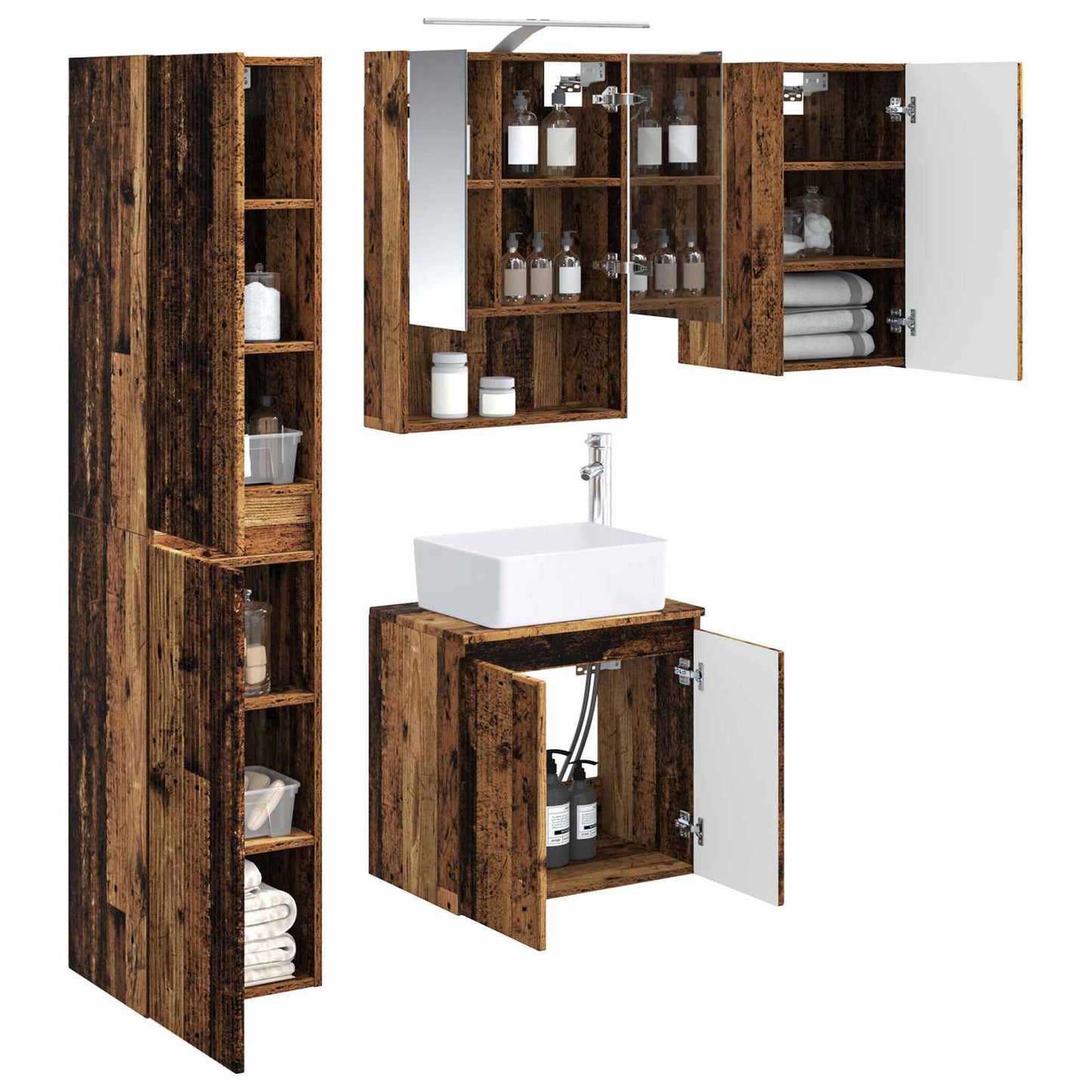 vidaXL Bathroom Cabinet Set 5 pcs Old Wood 50 x 14.5 x 70 cm