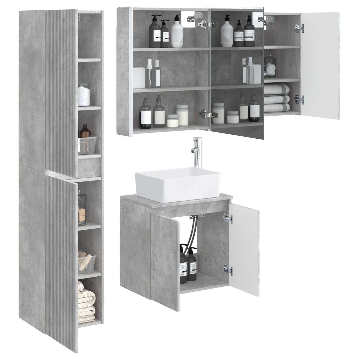 vidaXL Bathroom Cabinet Set 5 pcs Concrete Grey 53 x 15.5 x 70 cm