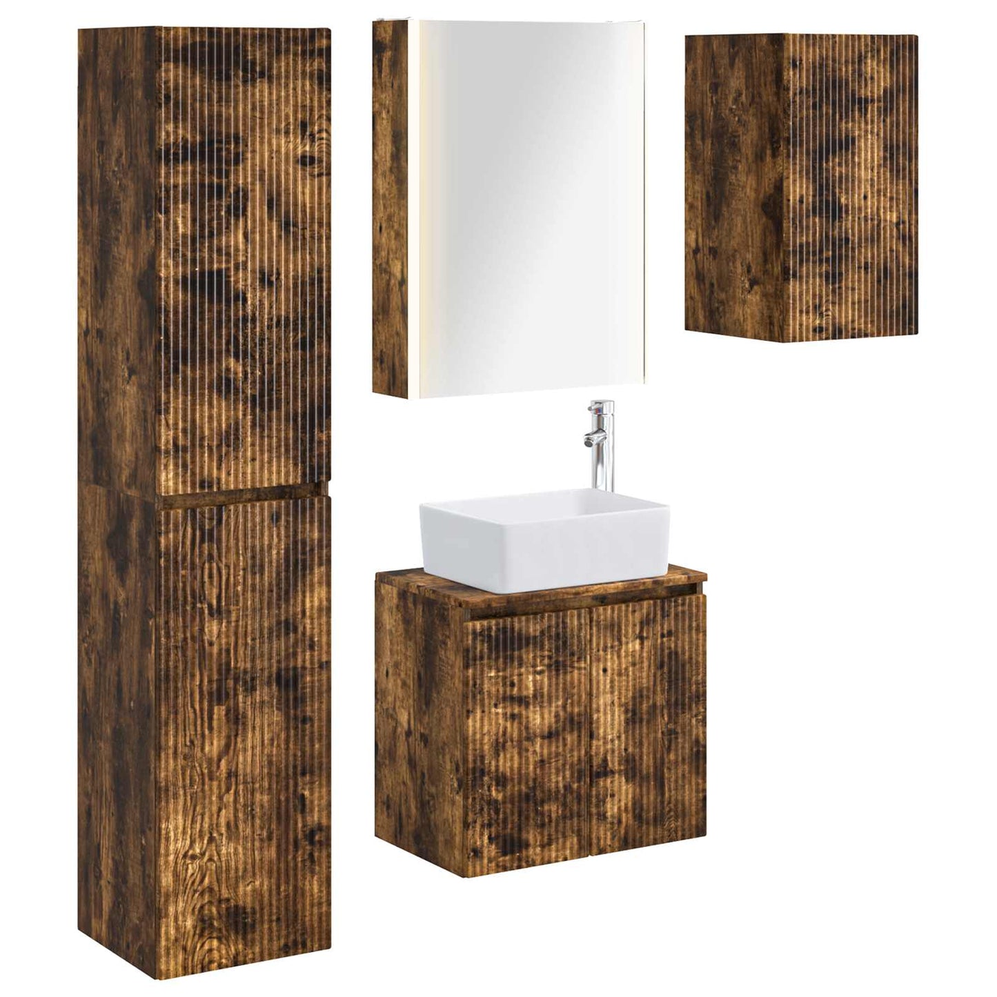 vidaXL Bathroom Cabinet Set 5 pcs Smoked Oak 53 x 15.5 x 70 cm