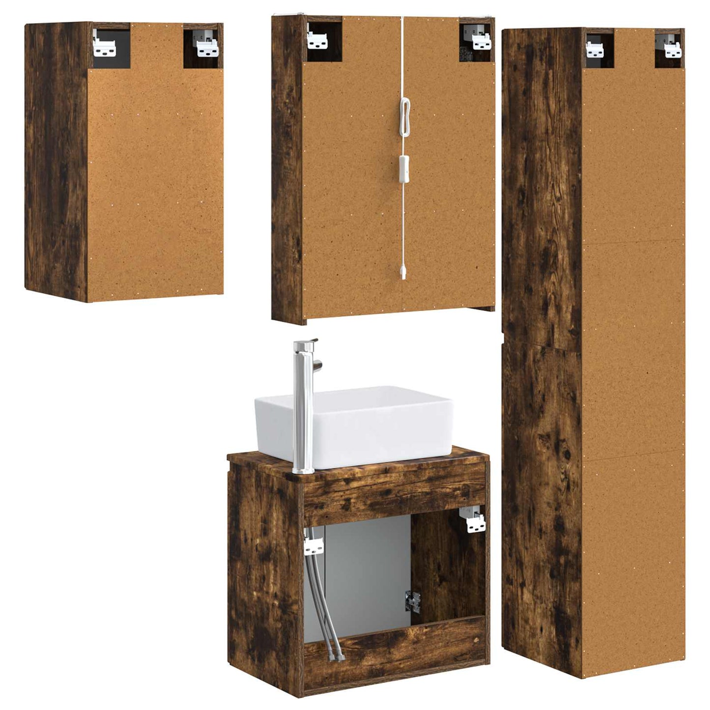 vidaXL Bathroom Cabinet Set 5 pcs Smoked Oak 53 x 15.5 x 70 cm