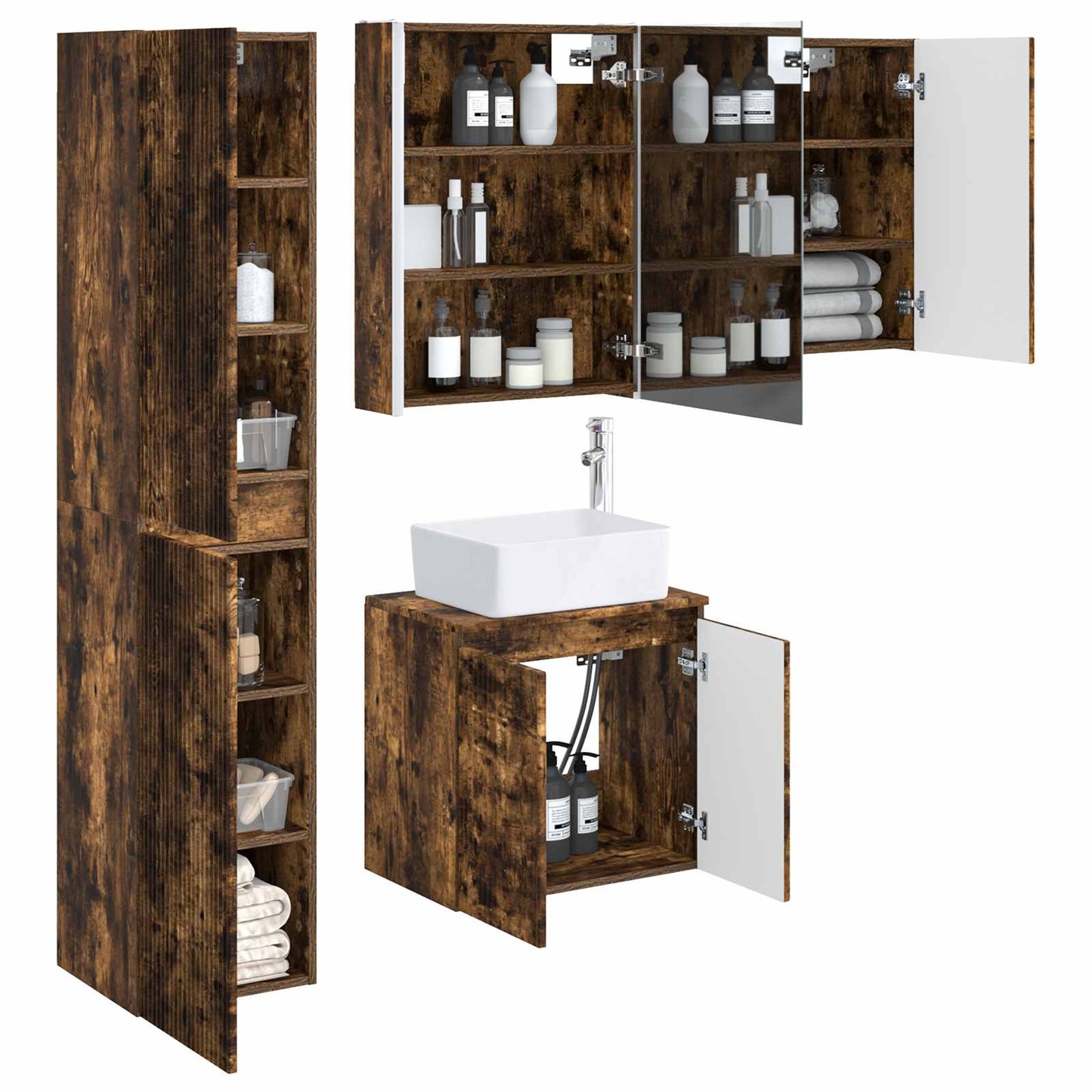 vidaXL Bathroom Cabinet Set 5 pcs Smoked Oak 53 x 15.5 x 70 cm