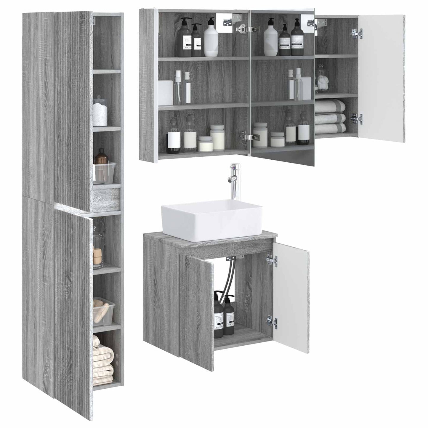vidaXL Bathroom Cabinet Set 5 pcs Grey Sonoma 53 x 15.5 x 70 cm
