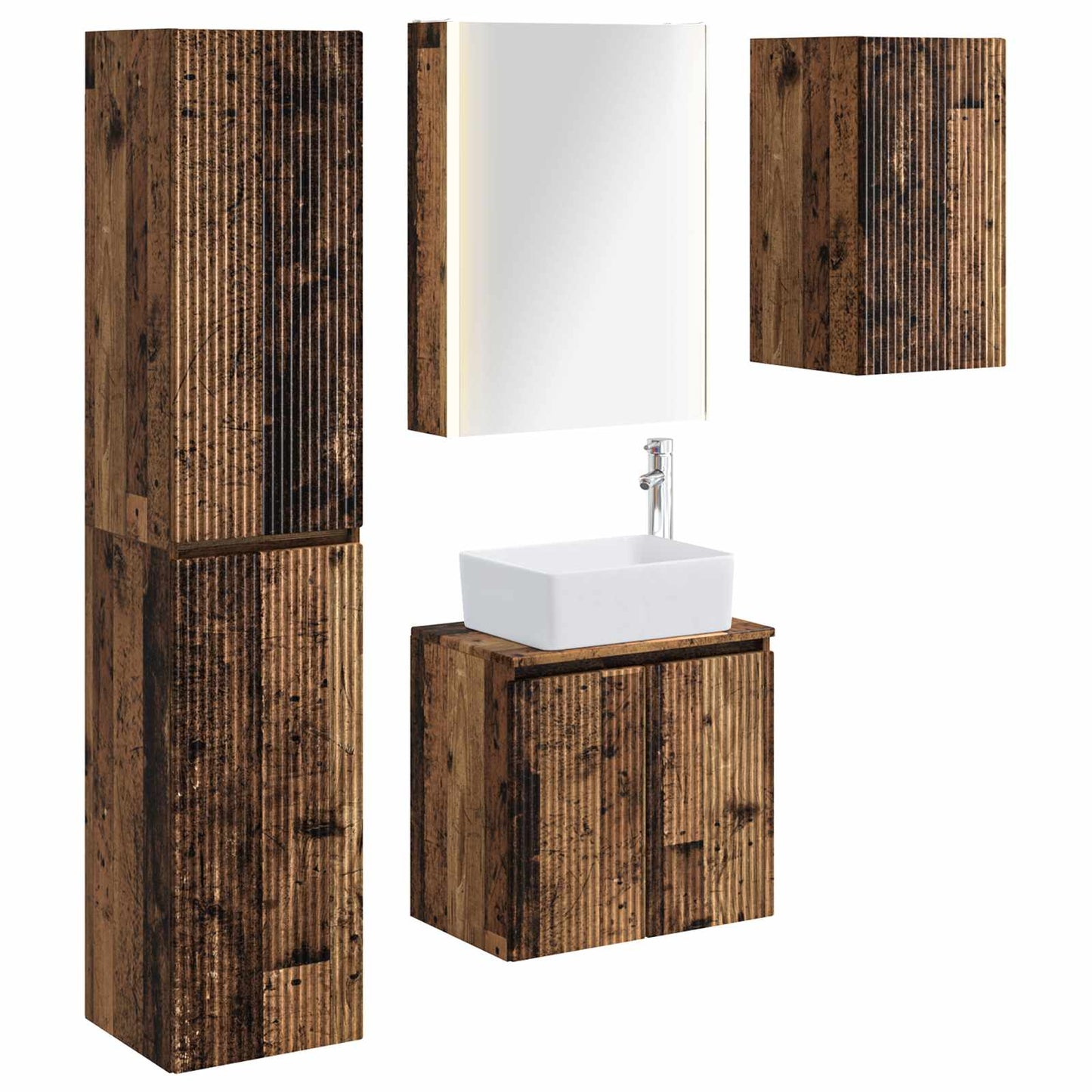 vidaXL Bathroom Cabinet Set 5 pcs Old Wood 53 x 15.5 x 70 cm