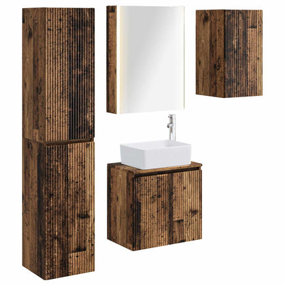 vidaXL Bathroom Cabinet Set 5 pcs Old Wood 53 x 15.5 x 70 cm