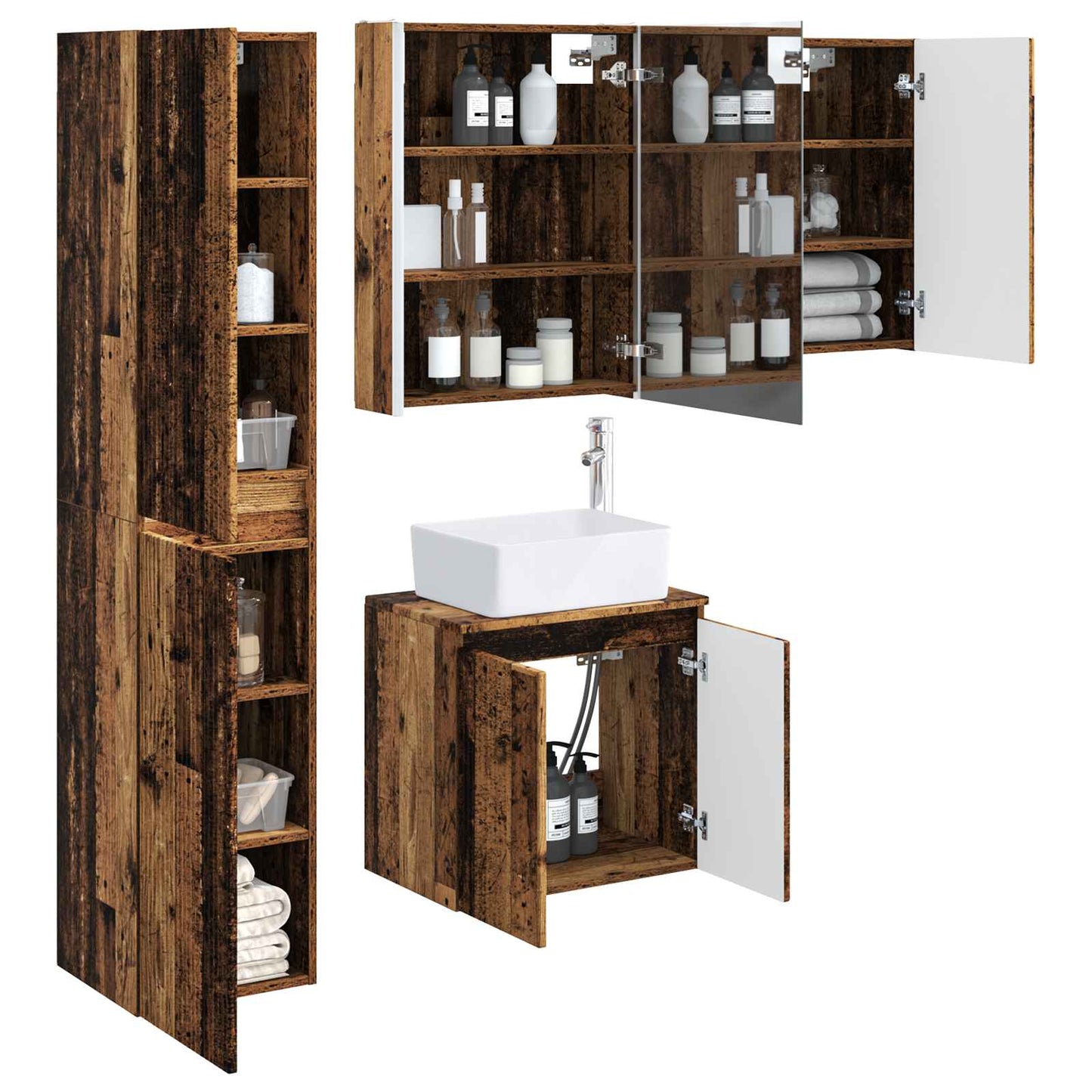 vidaXL Bathroom Cabinet Set 5 pcs Old Wood 53 x 15.5 x 70 cm