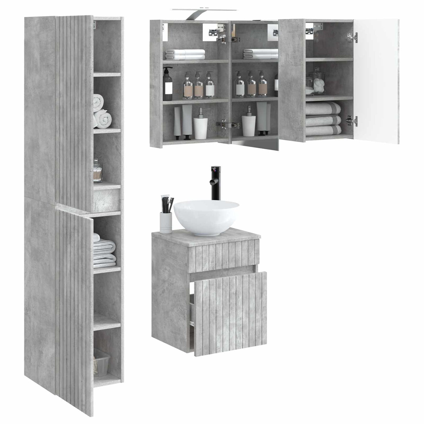 vidaXL Bathroom Cabinet Set 5 pcs Concrete Grey 40 x 10.5 x 60.5 cm