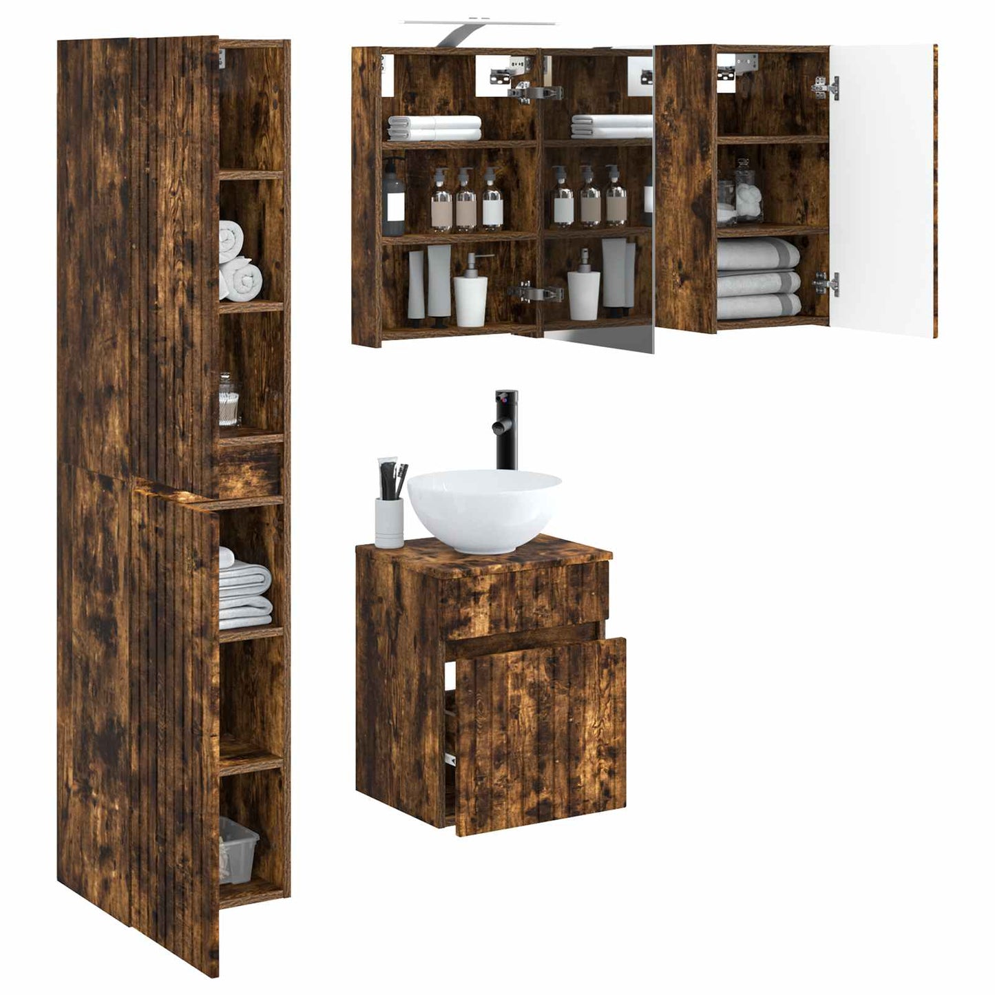 vidaXL Bathroom Cabinet Set 5 pcs Smoked Oak 40 x 10.5 x 60.5 cm