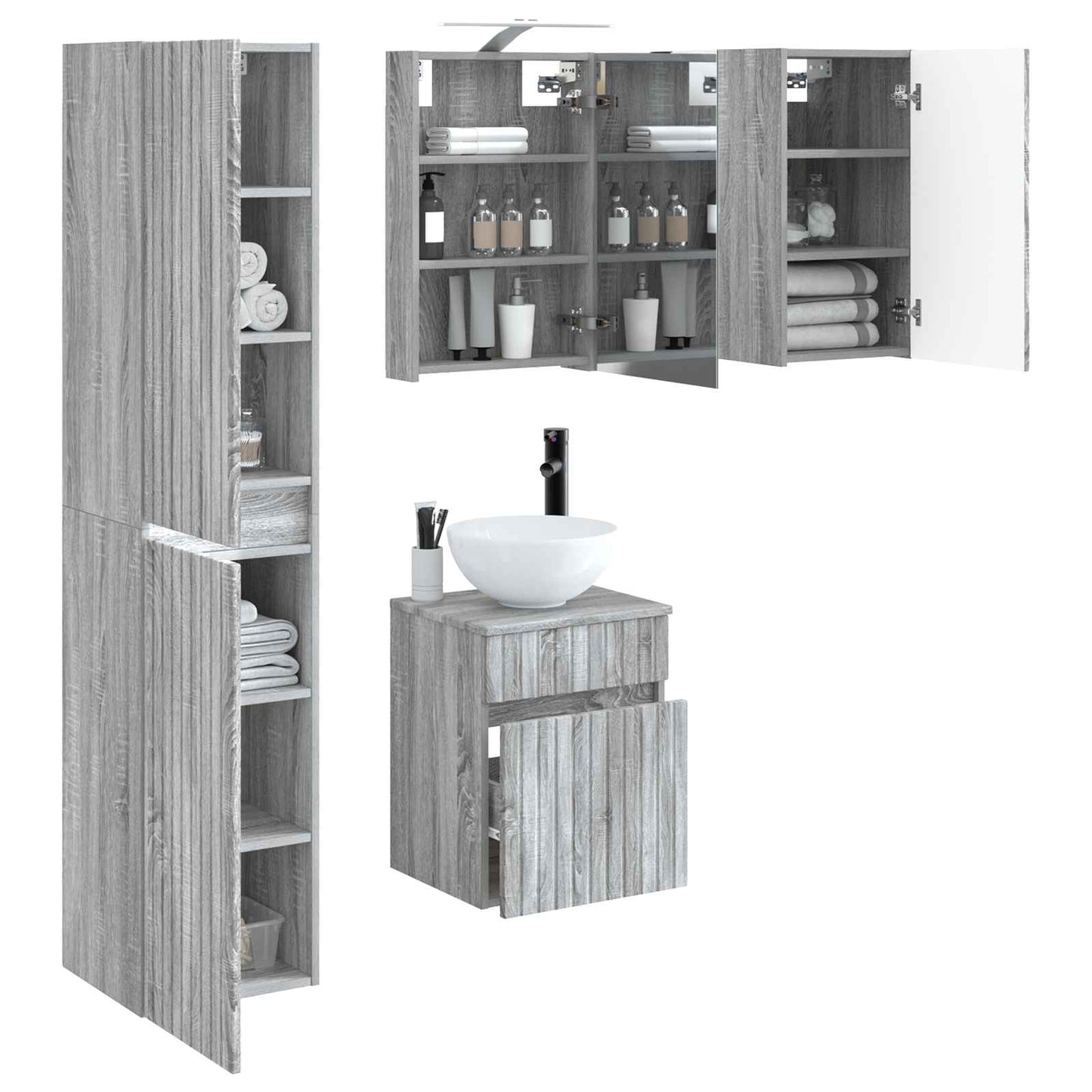 vidaXL Bathroom Cabinet Set 5 pcs Grey Sonoma 40 x 10.5 x 60.5 cm