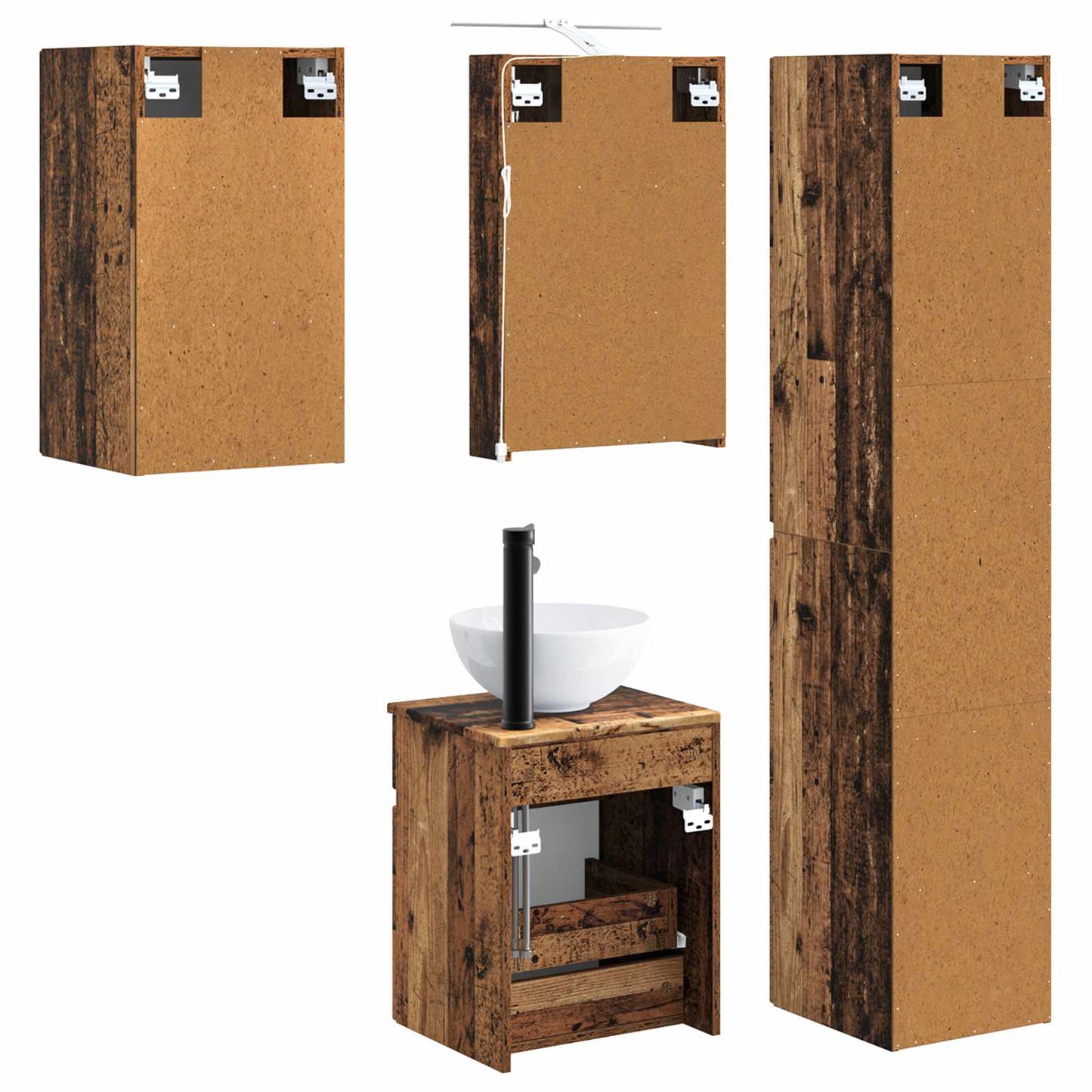 vidaXL Bathroom Cabinet Set 5 pcs Old Wood 40 x 10.5 x 60.5 cm