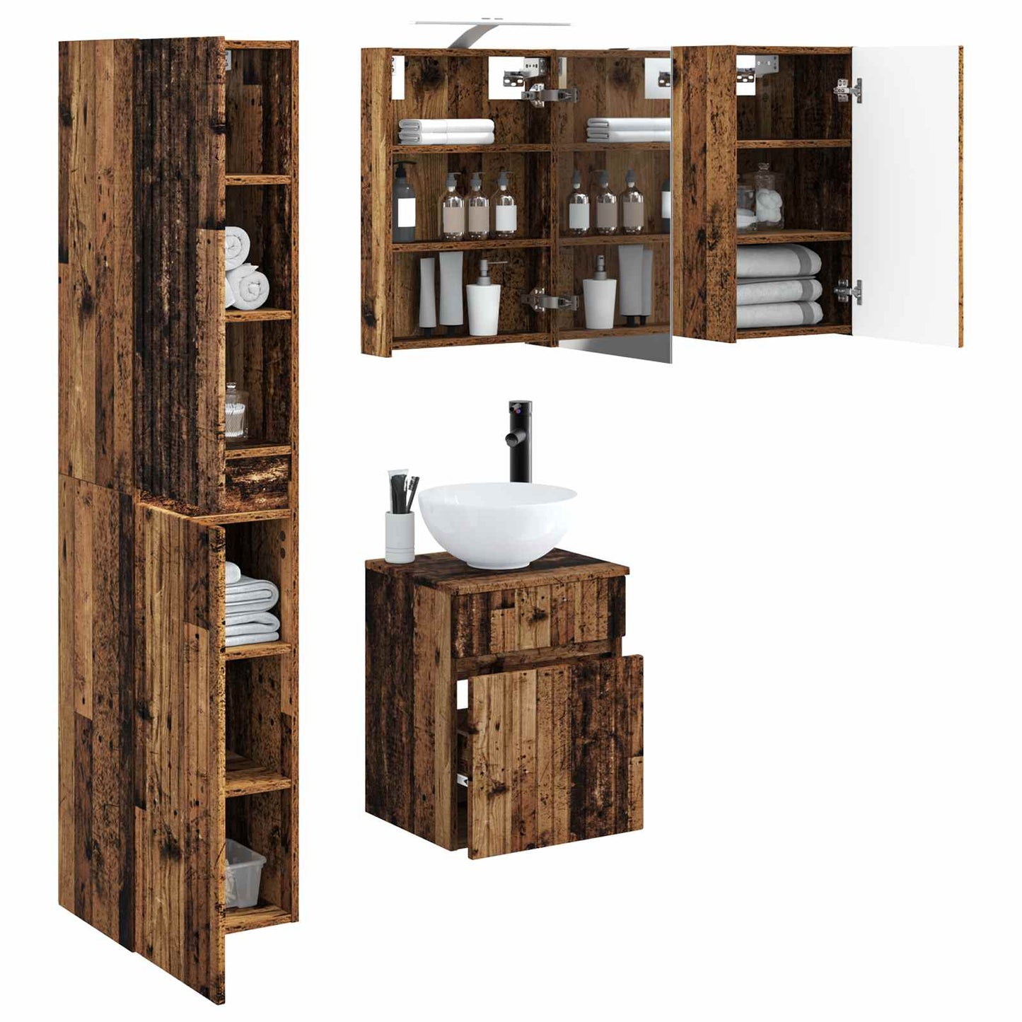 vidaXL Bathroom Cabinet Set 5 pcs Old Wood 40 x 10.5 x 60.5 cm