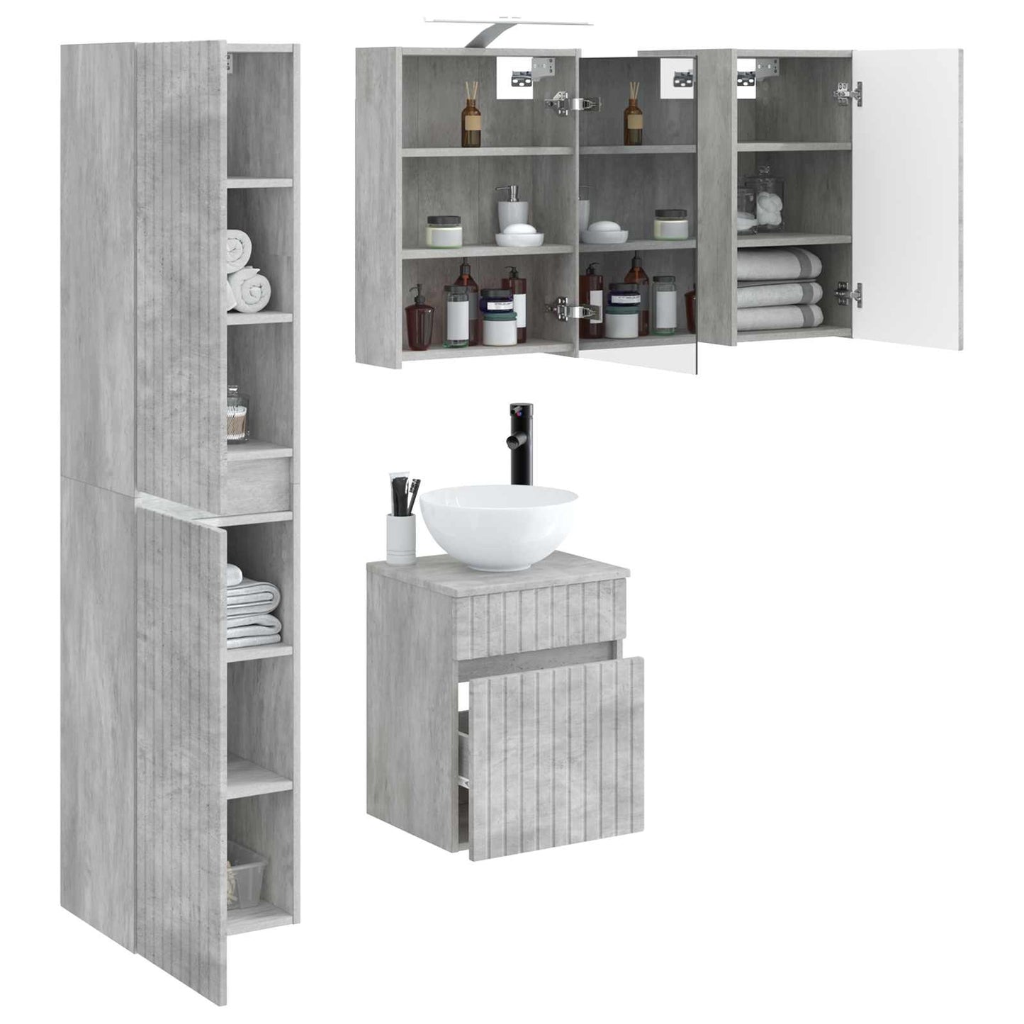 vidaXL Bathroom Cabinet Set 5 pcs Concrete Grey 43 x 16 x 62.5 cm