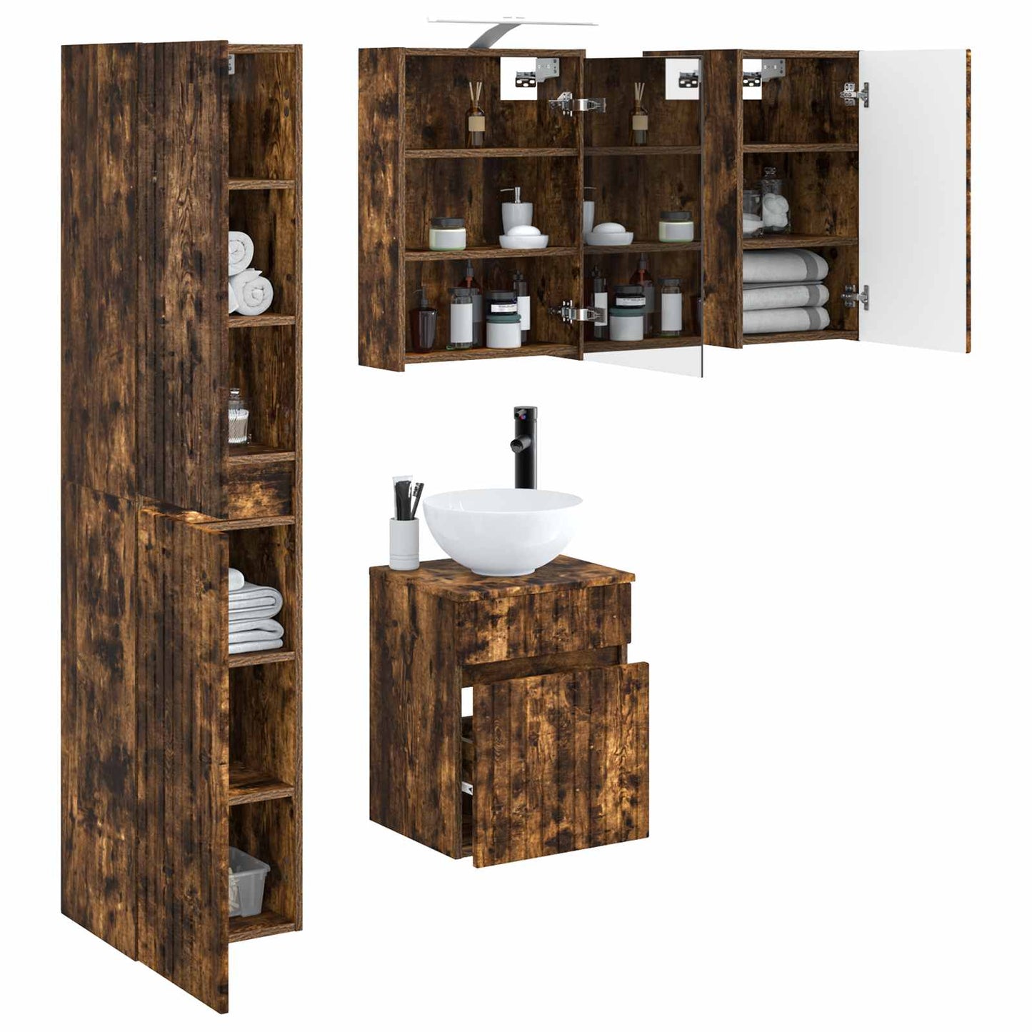 vidaXL Bathroom Cabinet Set 5 pcs Smoked Oak 43 x 16 x 62.5 cm