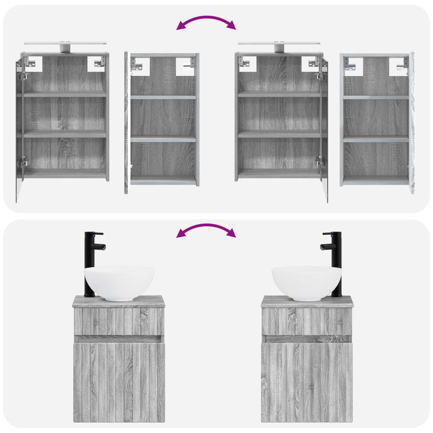 vidaXL Bathroom Cabinet Set 5 pcs Grey Sonoma 43 x 16 x 62.5 cm