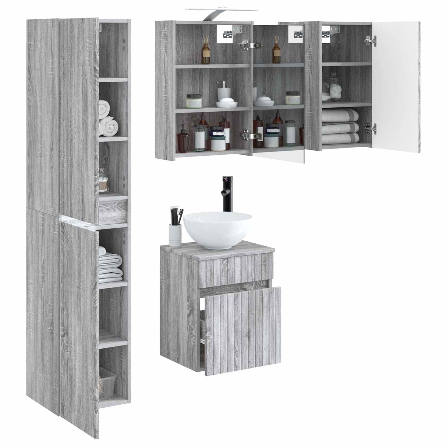 vidaXL Bathroom Cabinet Set 5 pcs Grey Sonoma 43 x 16 x 62.5 cm