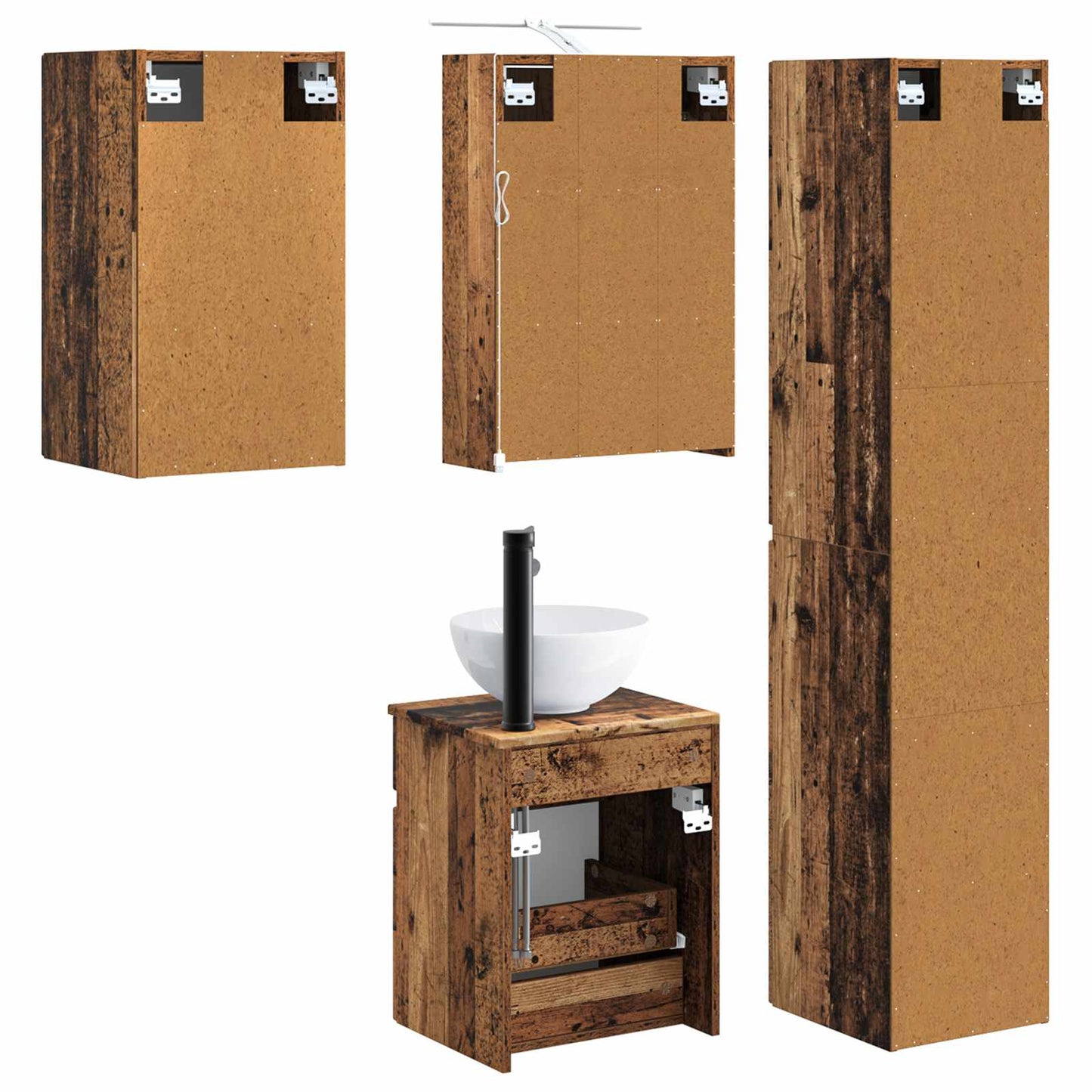 vidaXL Bathroom Cabinet Set 5 pcs Old Wood 43 x 16 x 62.5 cm