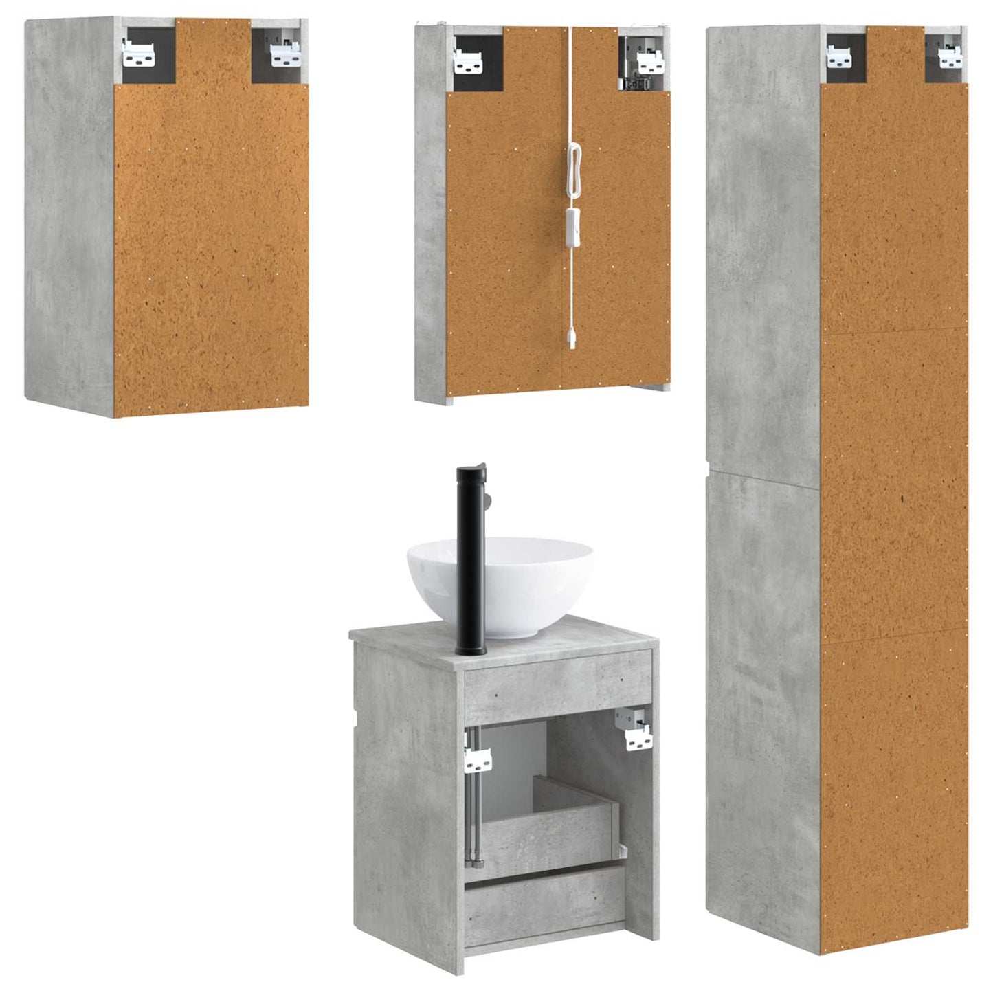 vidaXL Bathroom Cabinet Set 5 pcs Concrete Grey 43 x 11.5 x 60.5 cm