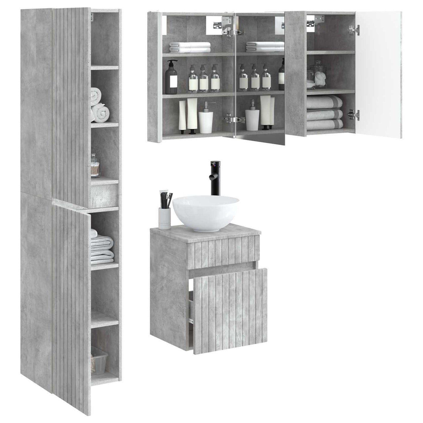 vidaXL Bathroom Cabinet Set 5 pcs Concrete Grey 43 x 11.5 x 60.5 cm