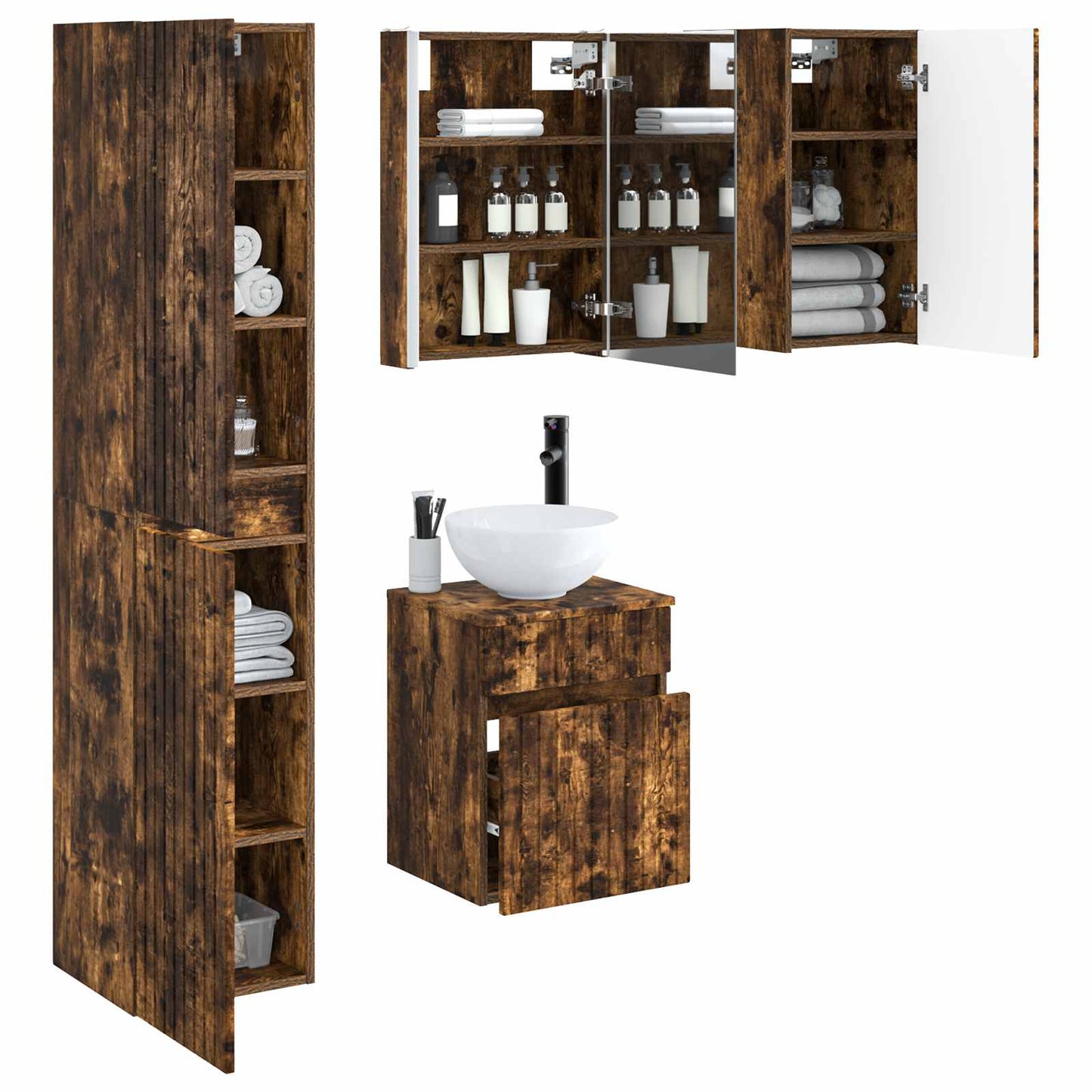 vidaXL Bathroom Cabinet Set 5 pcs Smoked Oak 43 x 11.5 x 60.5 cm