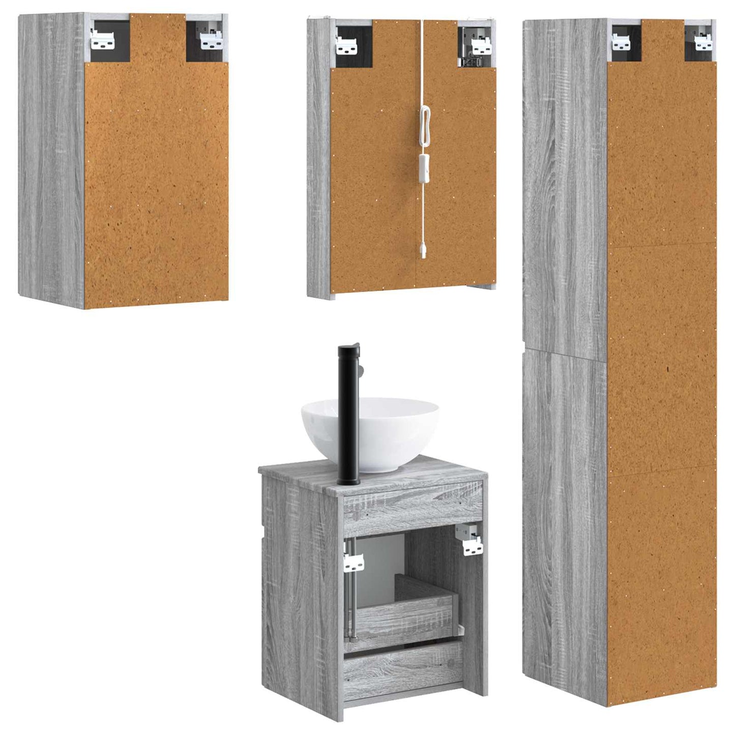 vidaXL Bathroom Cabinet Set 5 pcs Grey Sonoma 43 x 11.5 x 60.5 cm
