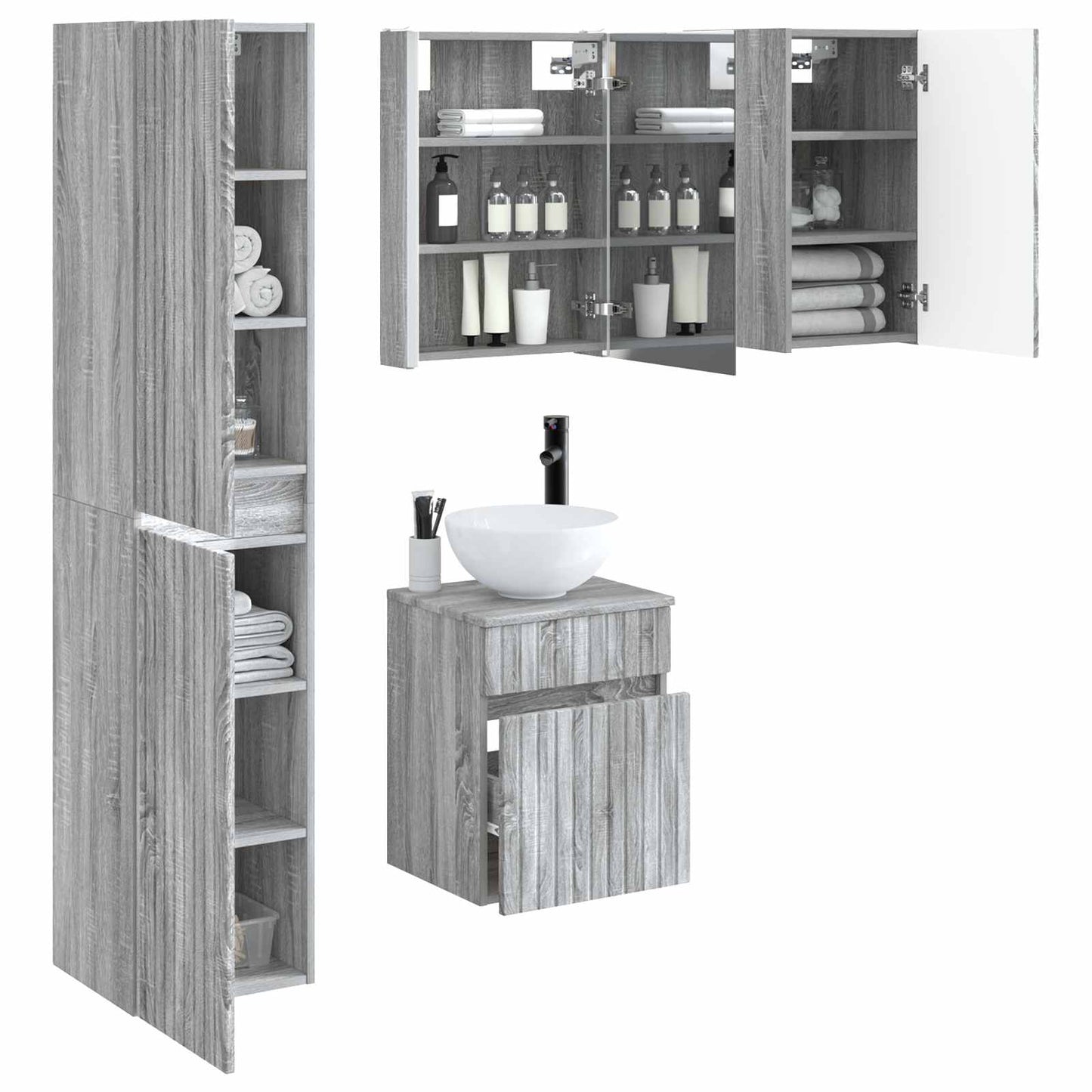 vidaXL Bathroom Cabinet Set 5 pcs Grey Sonoma 43 x 11.5 x 60.5 cm