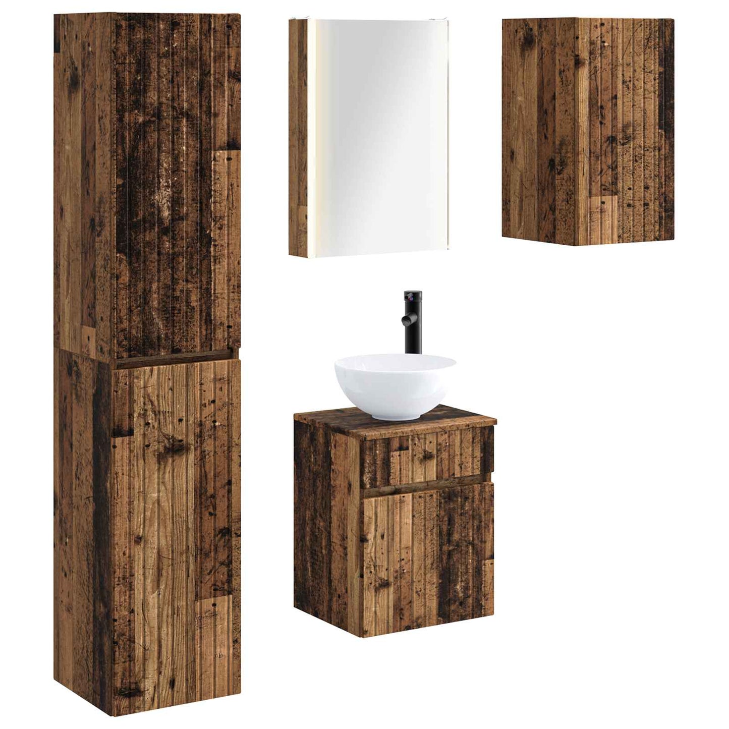 vidaXL Bathroom Cabinet Set 5 pcs Old Wood 43 x 11.5 x 60.5 cm