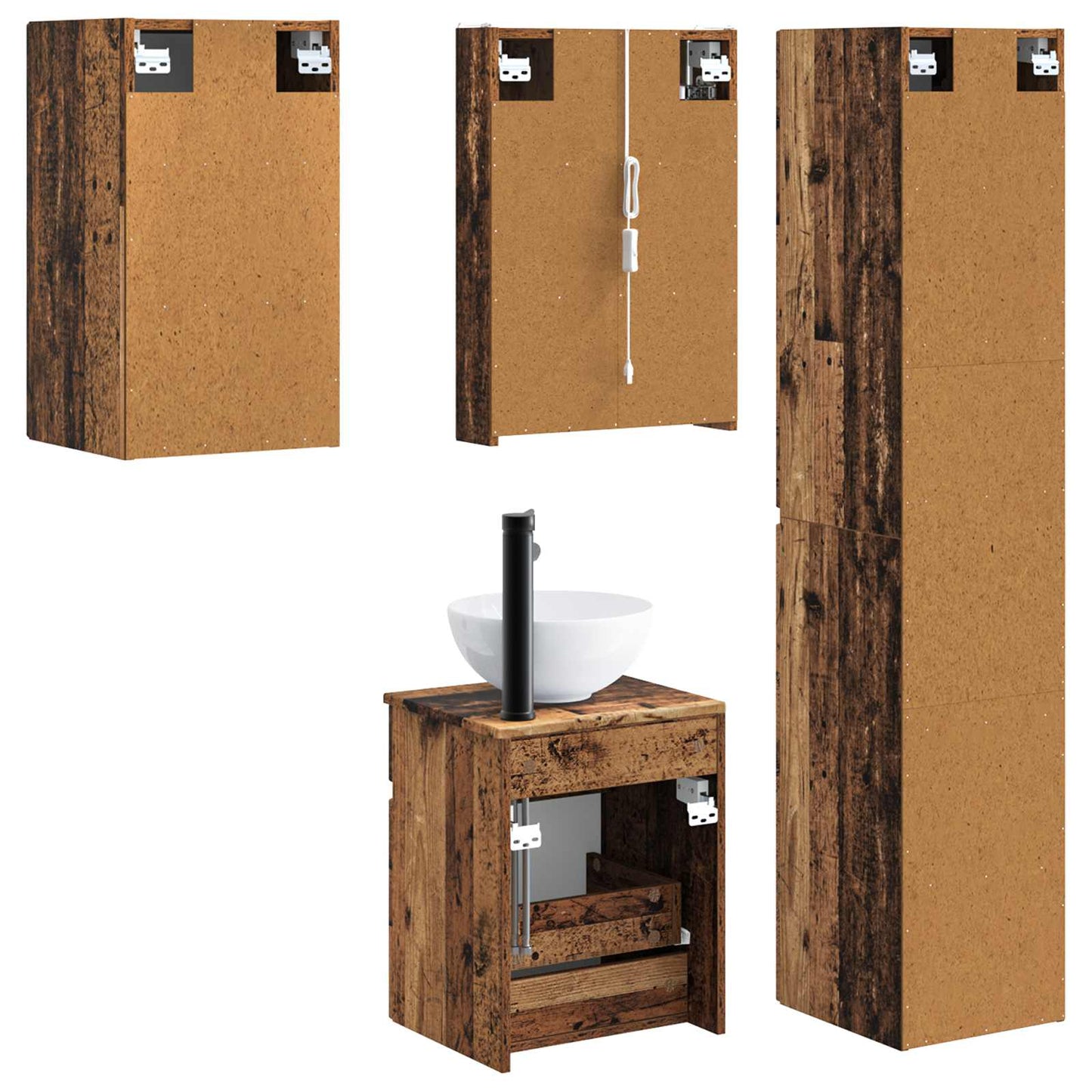 vidaXL Bathroom Cabinet Set 5 pcs Old Wood 43 x 11.5 x 60.5 cm