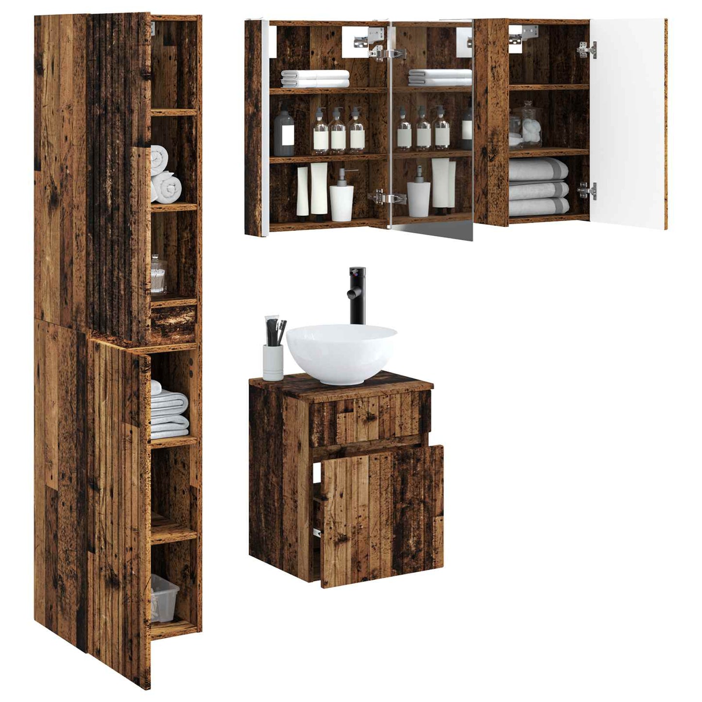 vidaXL Bathroom Cabinet Set 5 pcs Old Wood 43 x 11.5 x 60.5 cm