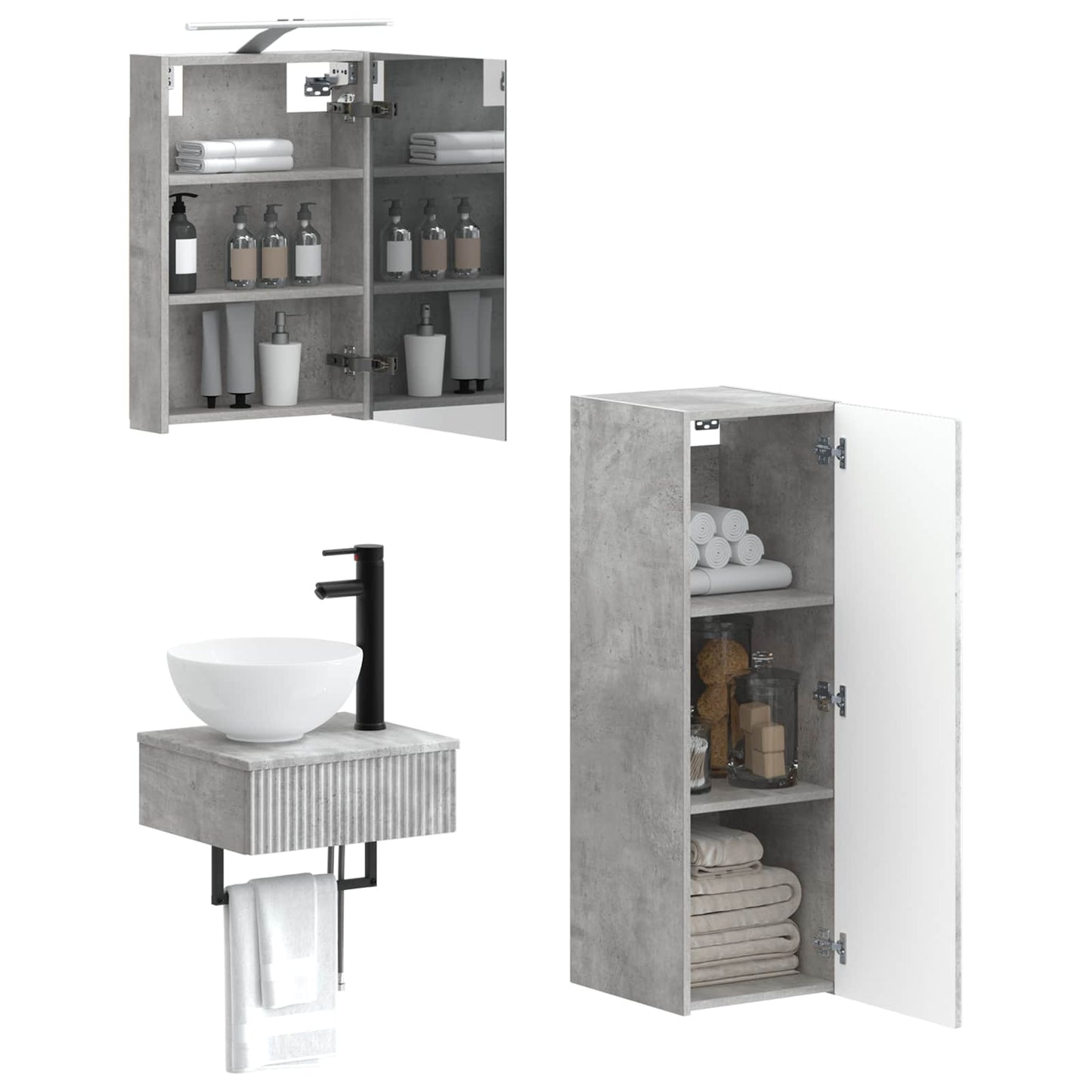 vidaXL Bathroom Cabinet Set 4 pcs Concrete Grey 40 x 10.5 x 60.5 cm