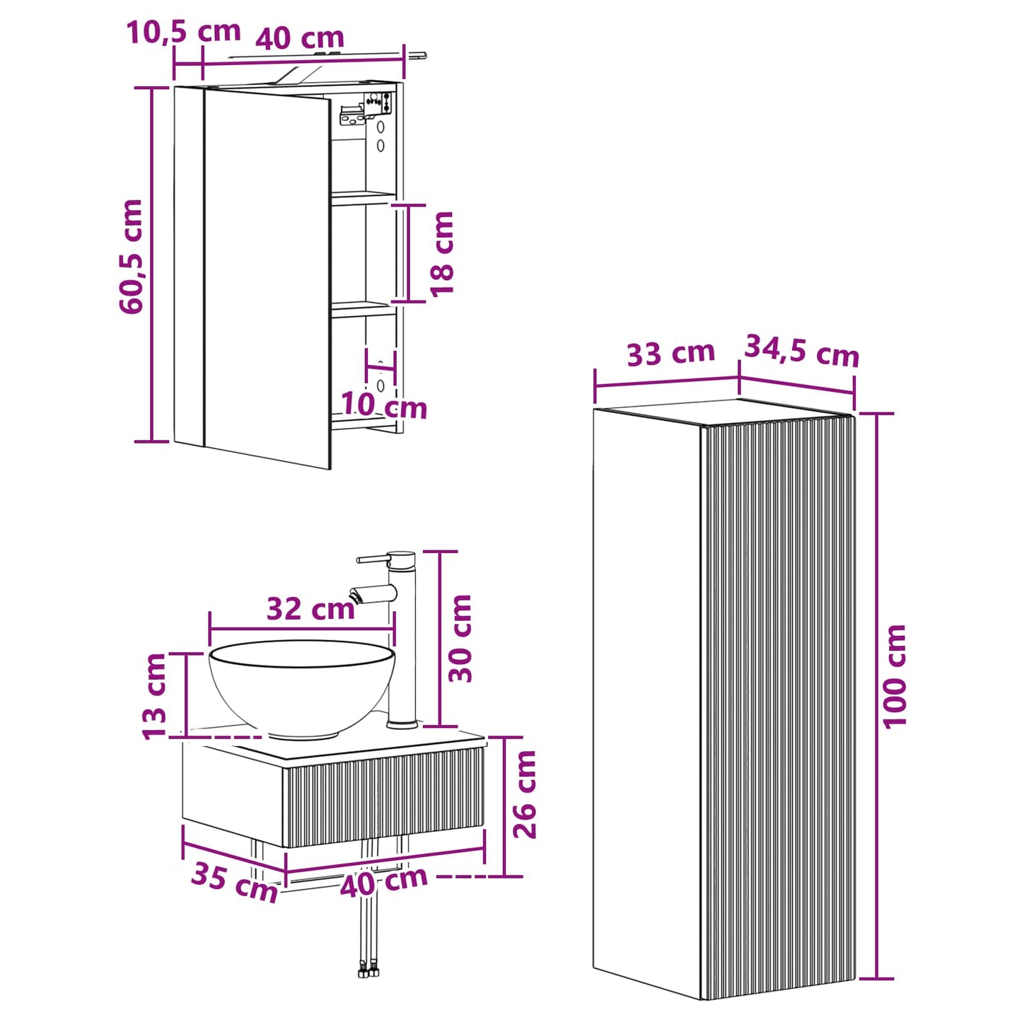 vidaXL Bathroom Cabinet Set 4 pcs Concrete Grey 40 x 10.5 x 60.5 cm