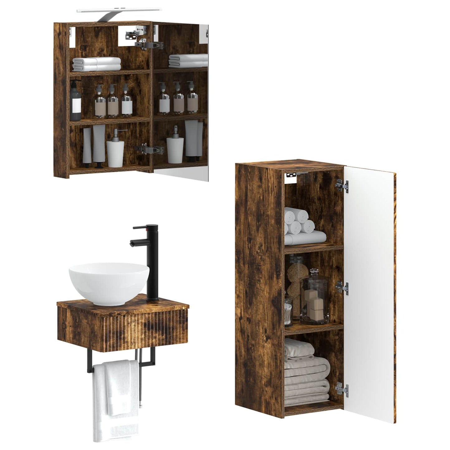 vidaXL Bathroom Cabinet Set 4 pcs Smoked Oak 40 x 10.5 x 60.5 cm