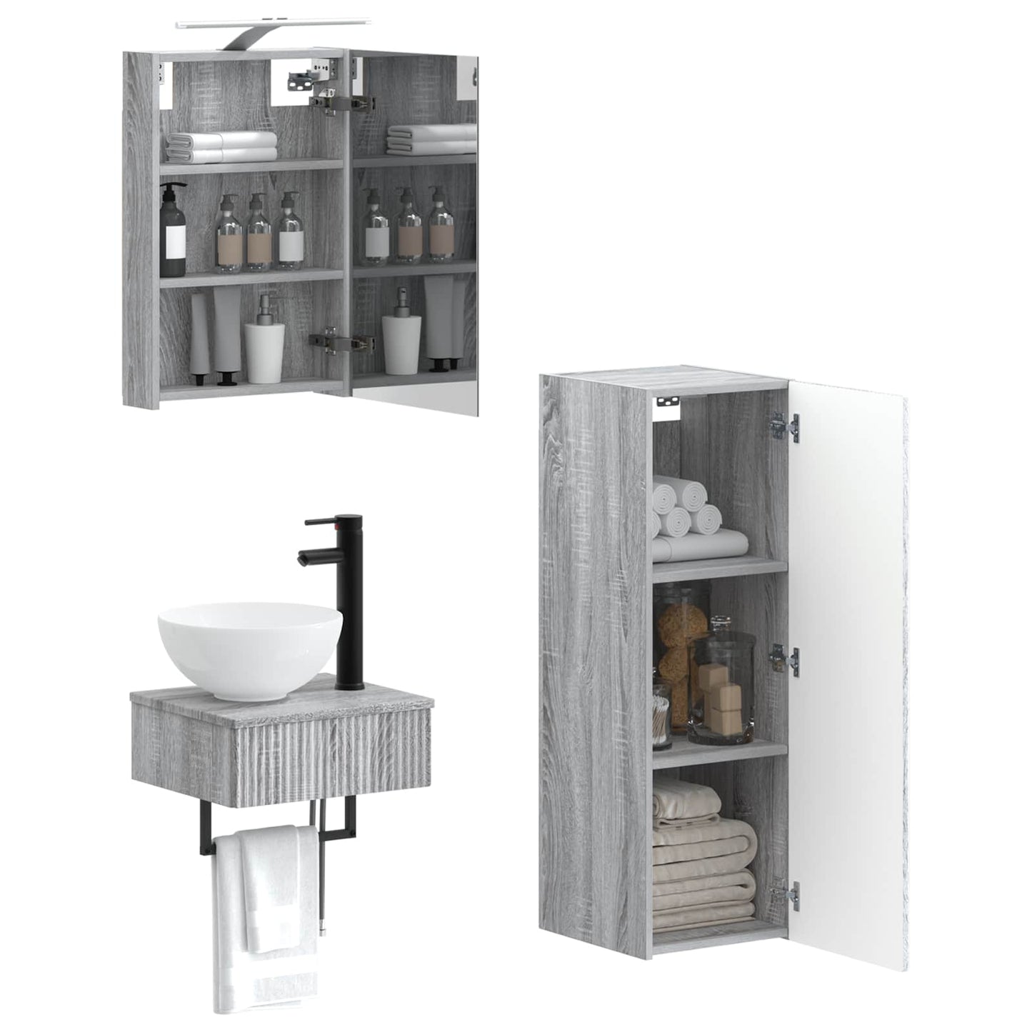 vidaXL Bathroom Cabinet Set 4 pcs Grey Sonoma 40 x 10.5 x 60.5 cm