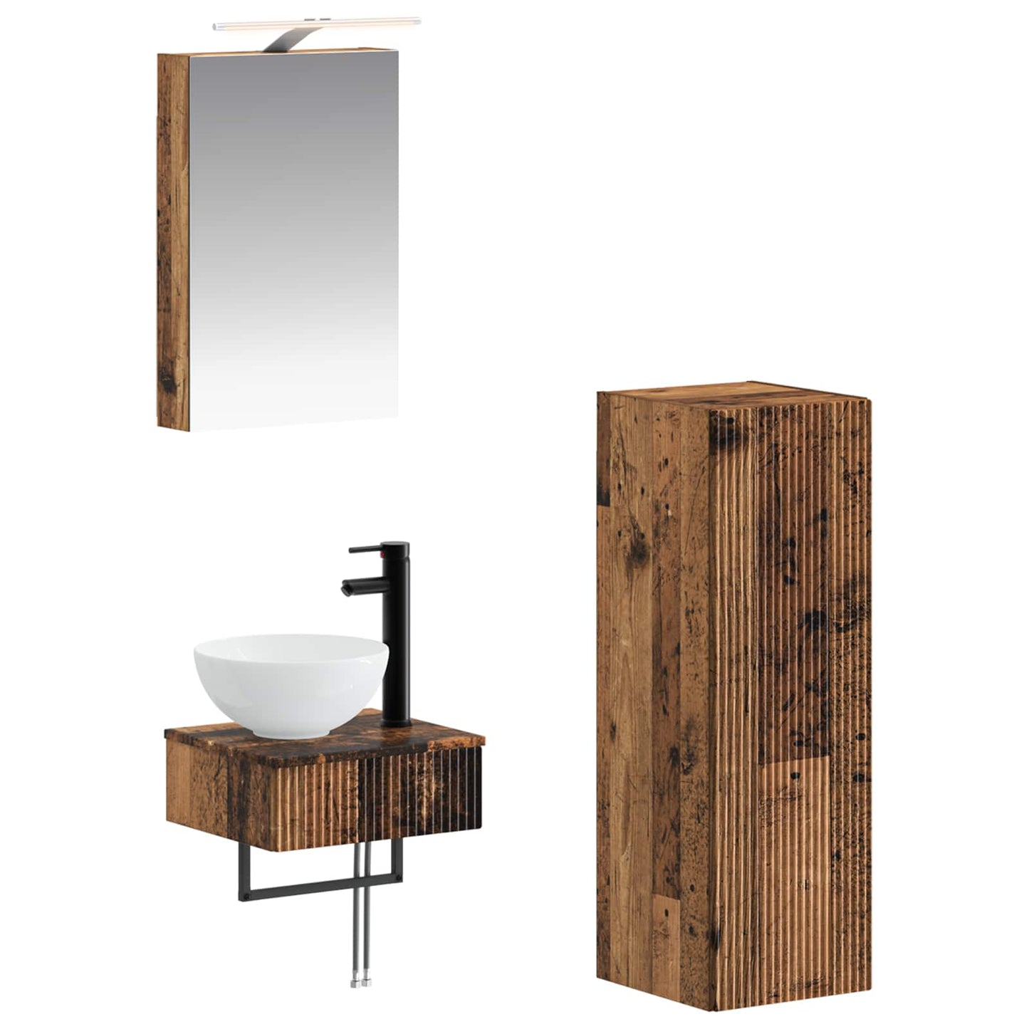 vidaXL Bathroom Cabinet Set 4 pcs Old Wood 40 x 10.5 x 60.5 cm