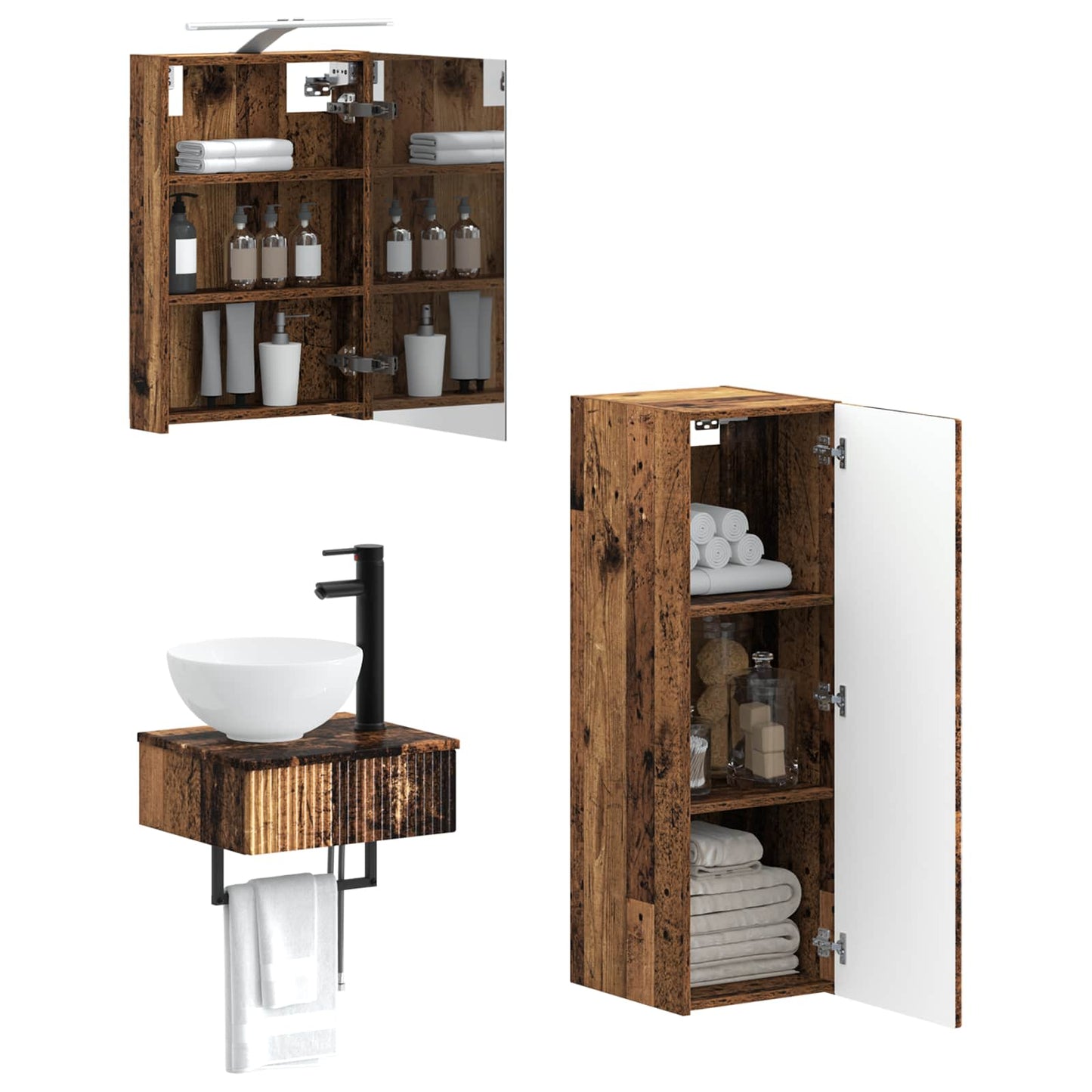 vidaXL Bathroom Cabinet Set 4 pcs Old Wood 40 x 10.5 x 60.5 cm