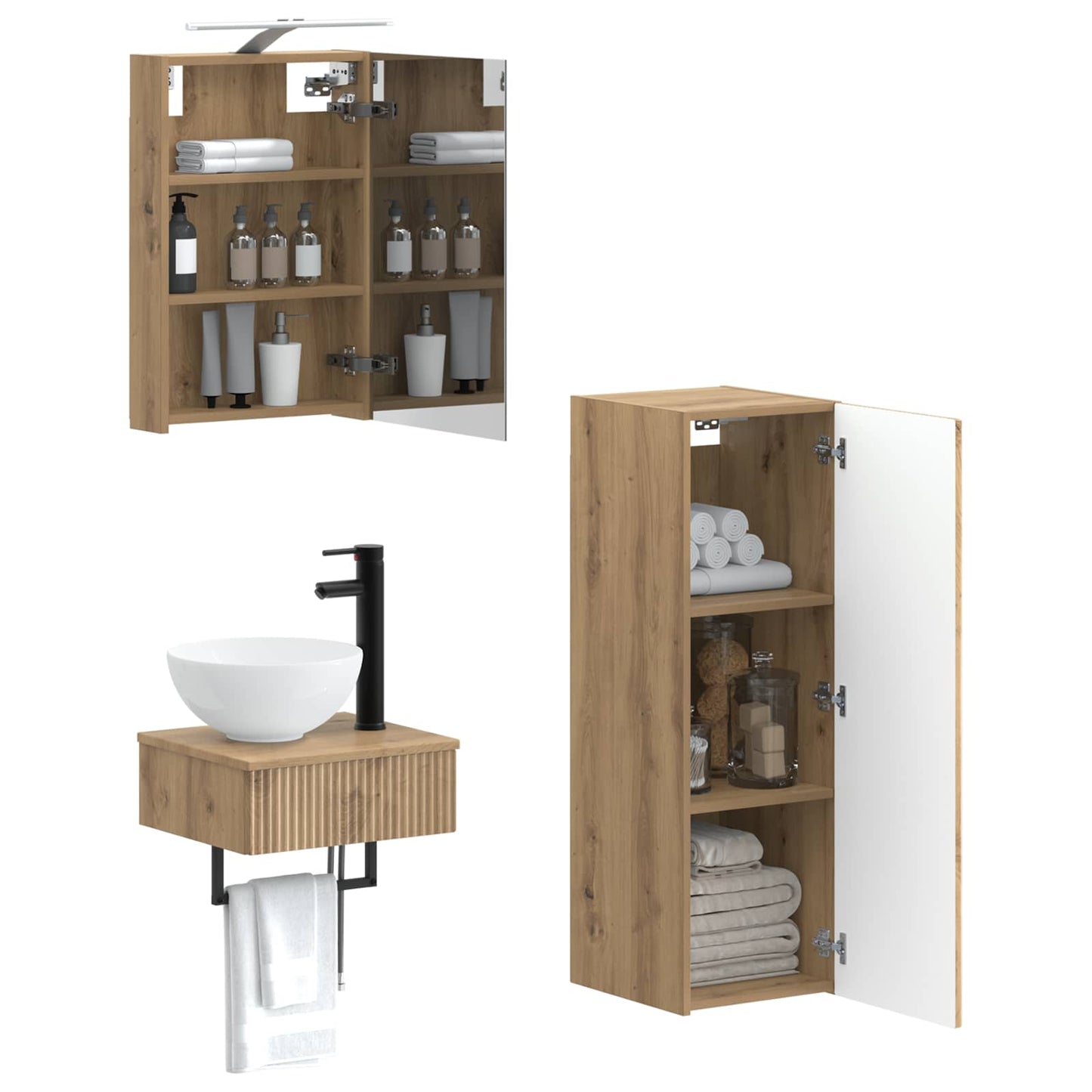 vidaXL Bathroom Cabinet Set 4 pcs Artisan Oak 40 x 10.5 x 60.5 cm