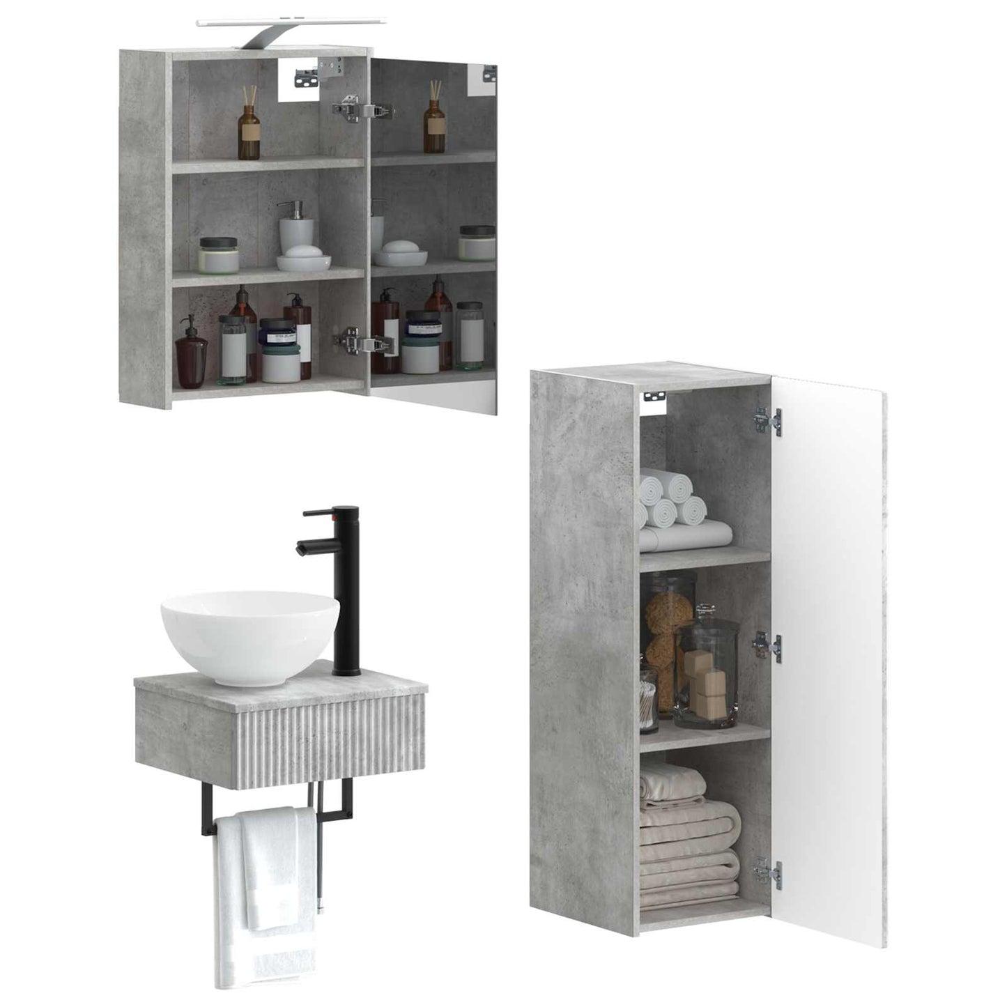 vidaXL Bathroom Cabinet Set 4 pcs Concrete Grey 43 x 16 x 62.5 cm