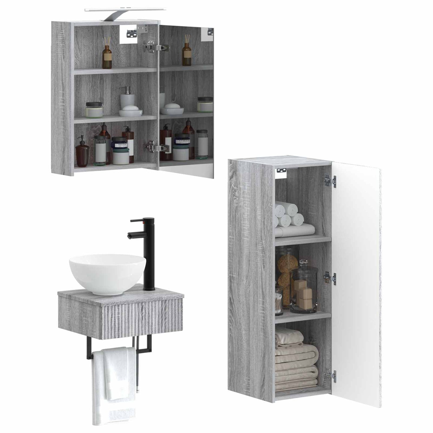 vidaXL Bathroom Cabinet Set 4 pcs Grey Sonoma 43 x 16 x 62.5 cm