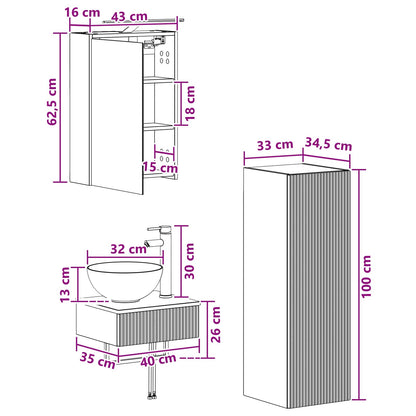 vidaXL Bathroom Cabinet Set 4 pcs Grey Sonoma 43 x 16 x 62.5 cm